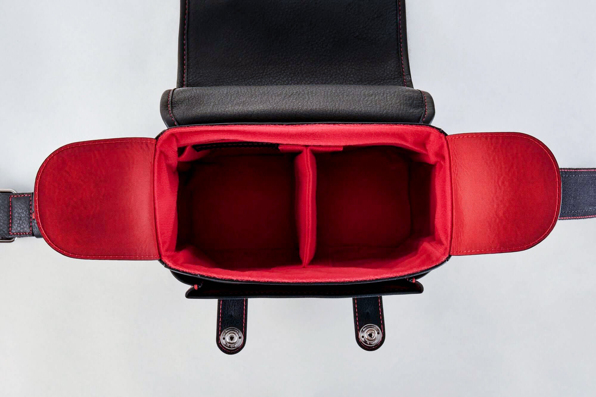 Premium Oberwerth 'Louis' Genuine Leather Camera Bag - Luxury Edition in Novonappa Black with Red Stitching | DSLR & Mirrorless Camera Case for Photographers & Travel Enthusiasts