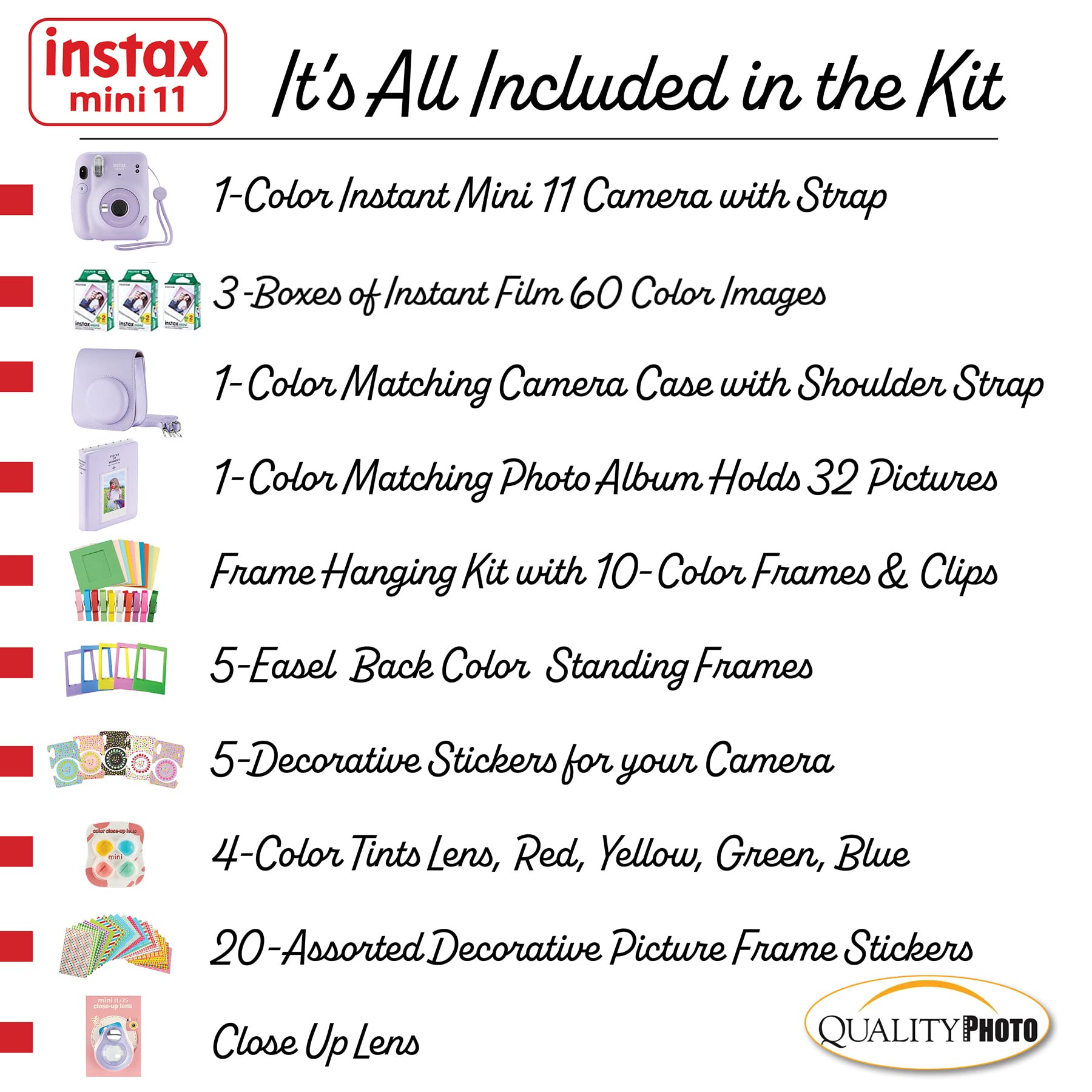 Fujifilm Instax Mini 11 Instant Camera Kit with 60 Films, Case, Stickers, Photo Album & Accessories - Perfect for Parties, Travel & DIY Scrapbooking (Lilac Purple)