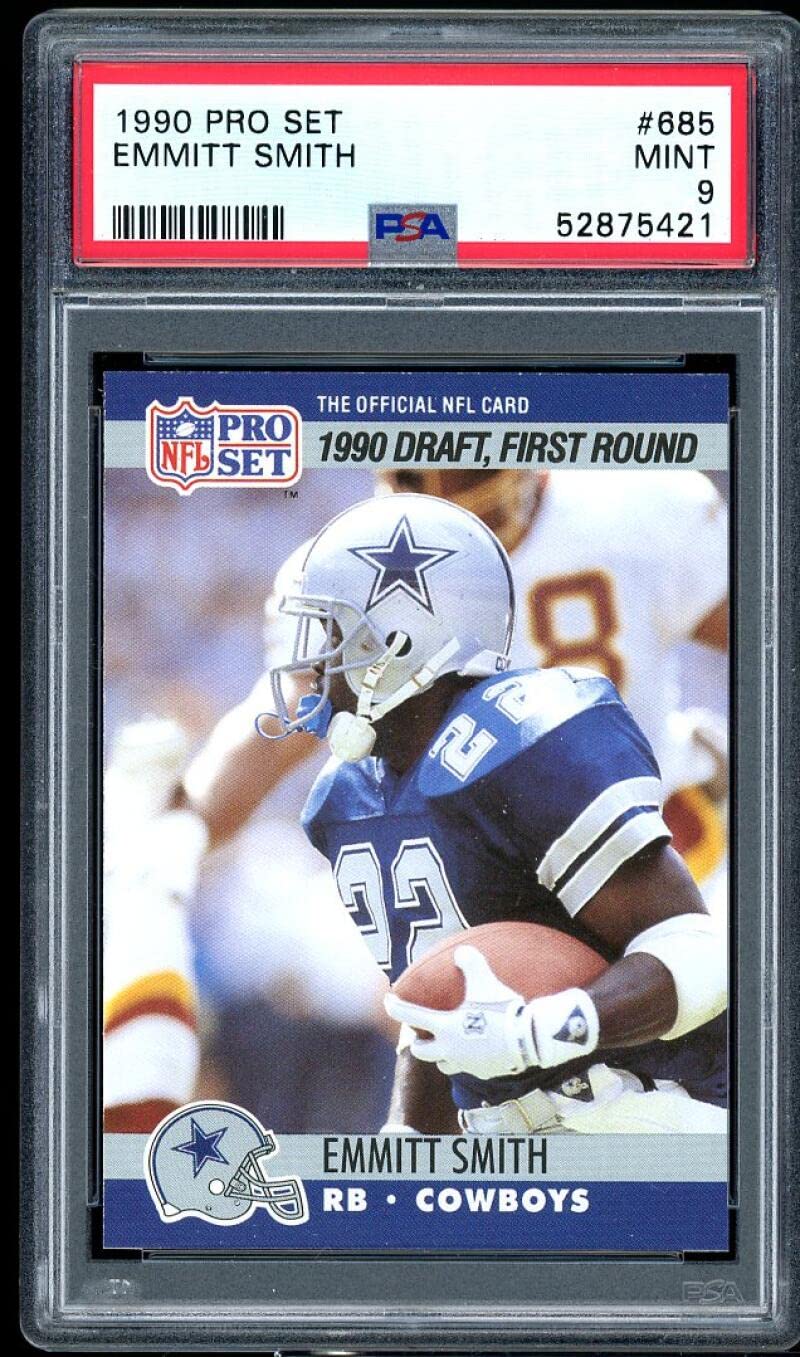 1990 Pro Set #685 Emmitt Smith Dallas Cowboys Rookie Card PSA 9 Mint - Rare Football Collectible for Sports Memorabilia & Investment