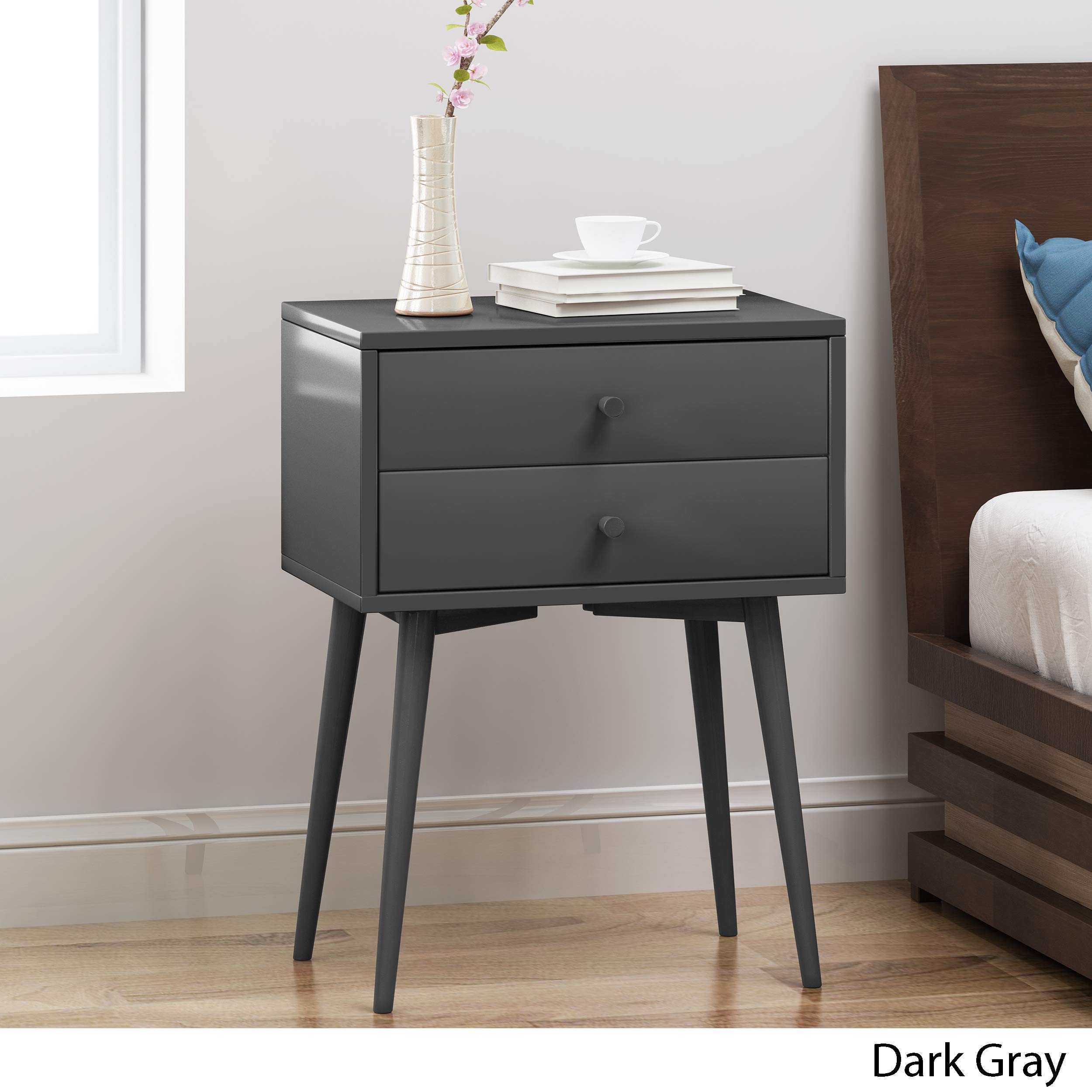Verna Mid-Century Modern Side Table - Dark Gray Wood Nightstand for Living Room, Bedroom & Office | Compact End Table with Sturdy Metal Legs | Perfect for Small Spaces, Reading Nook & Coffee Table Companion