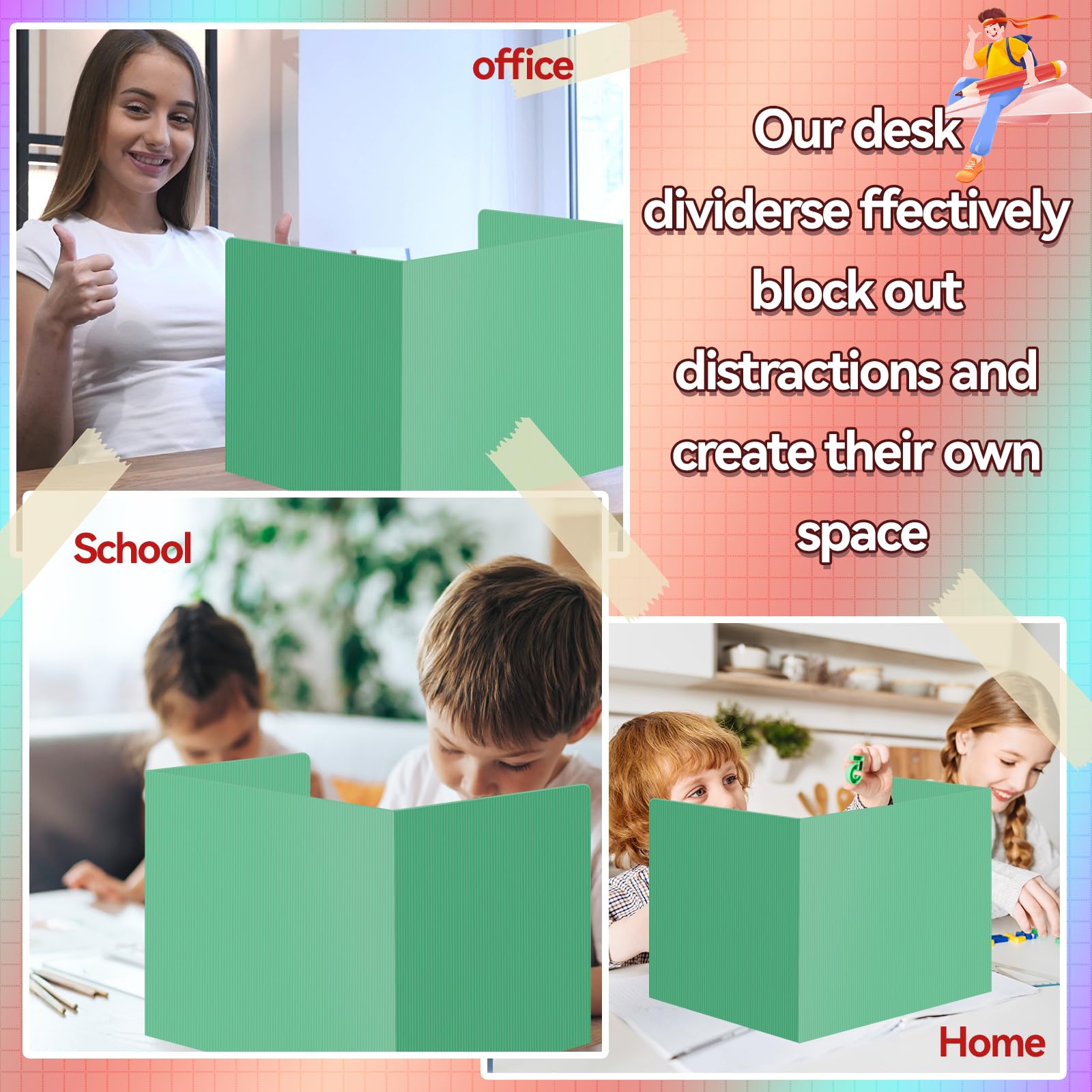 4 Pcs Plastic Desk Dividers for Students - Green Privacy Folders & Test Dividers, Classroom Partition Panels for School, Teachers & Study - Perfect for Quiet Study, Testing & Organized Workspaces
