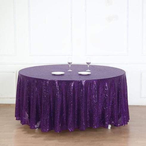 120 Inch Sequin Round Tablecloth - Big Payette Purple Premium Quality for Wedding, Birthday, Christmas Party & Hall Decoration | Elegant Dining & Event Table Cover