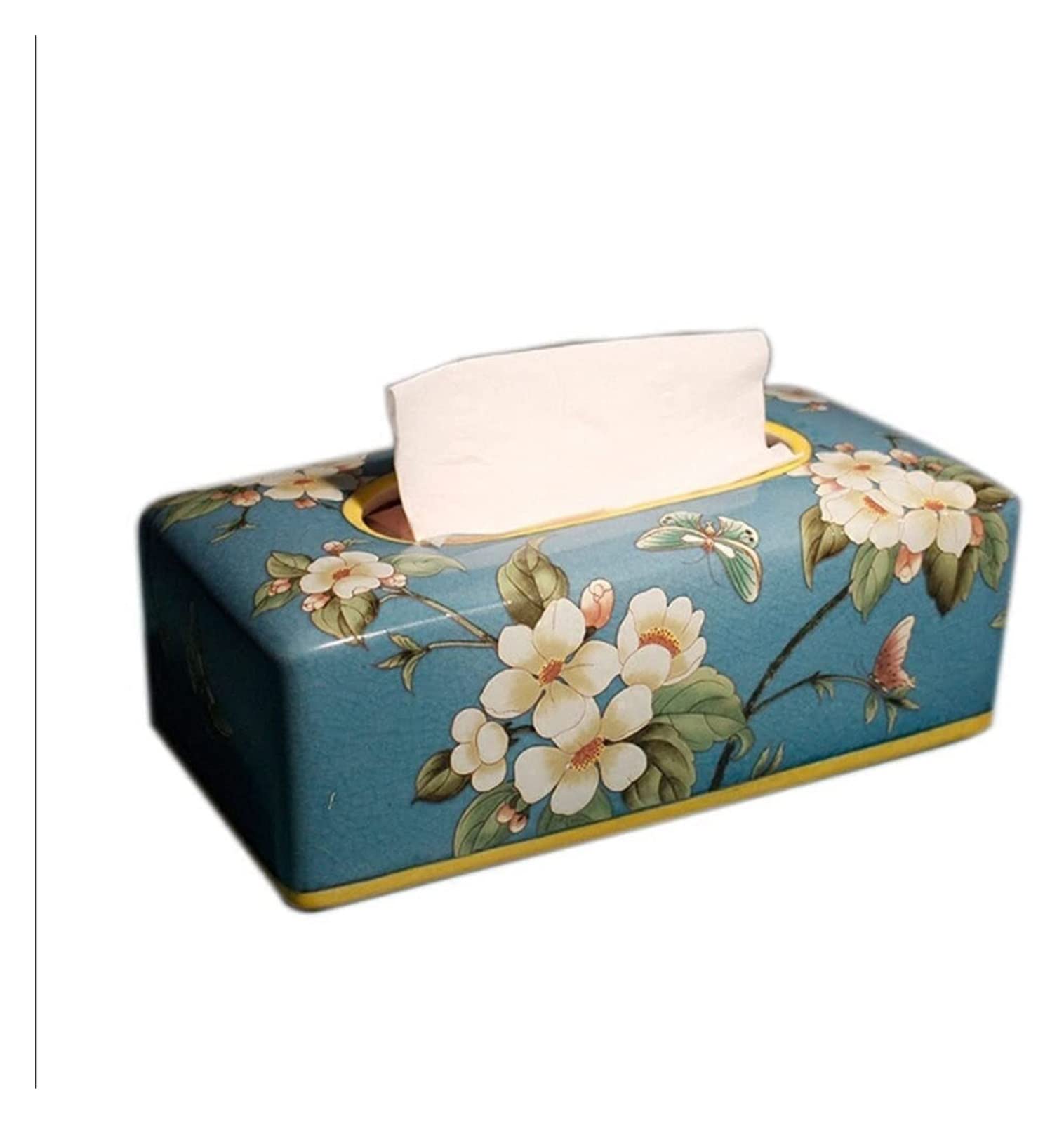 Luxury Ceramic Tissue Box Cover - Decorative Holder for Bathroom, Vanity, Bedroom & Car | Elegant Blue Home Decor | Perfect for Countertops, Nightstands & Dining Tables