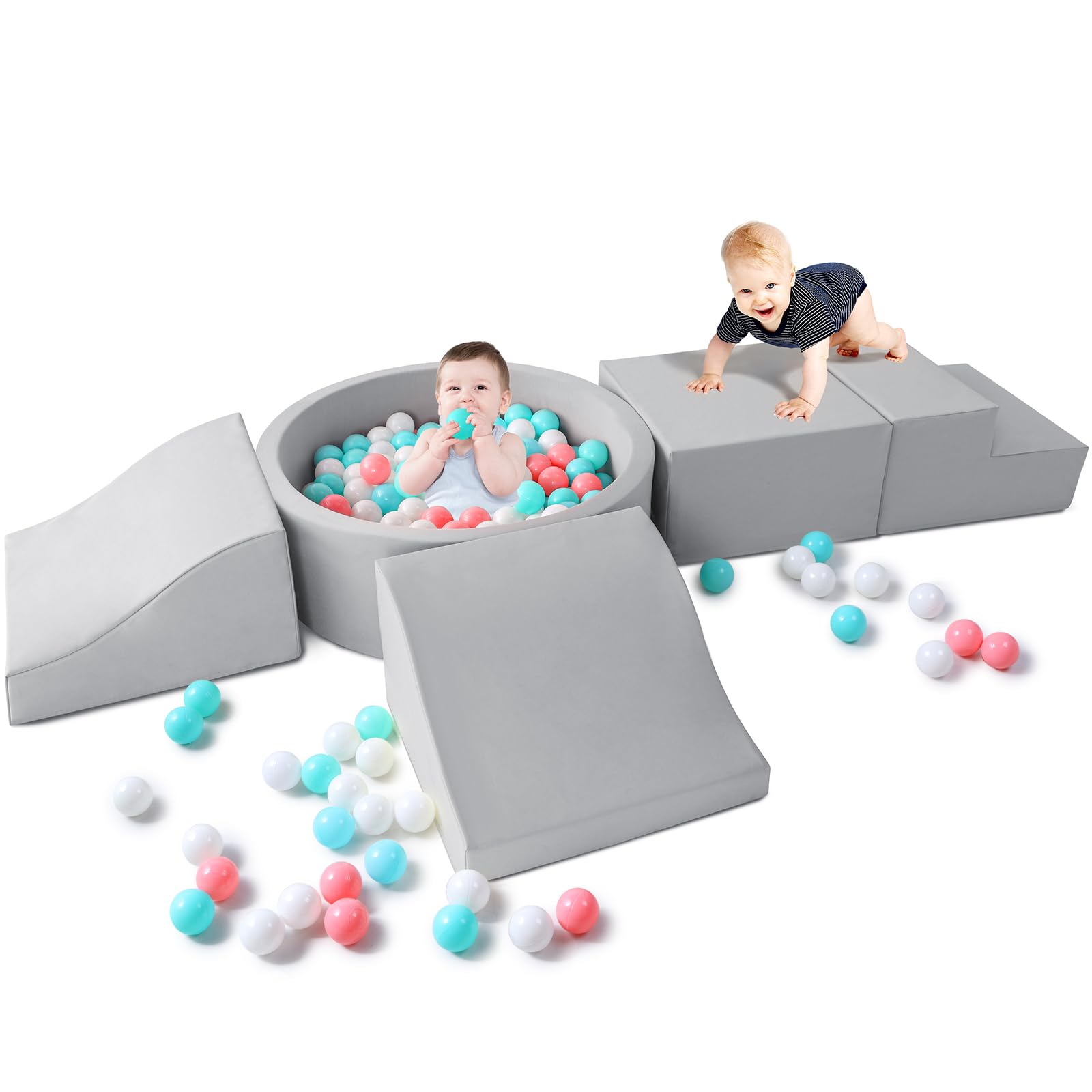 Soft Foam Climbing Blocks for Toddlers - 4-Piece PU Leather Climbing Toys with Ball Pit | Safe Indoor Play Equipment for Kids Crawling, Sliding & Learning | Perfect for Playrooms, Daycares & Home Gyms