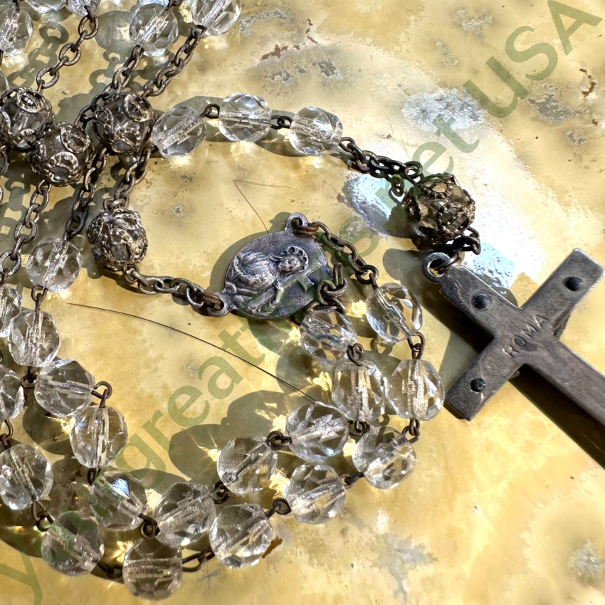 Vintage Clear Faceted Glass Crystal Bead Rosary - Elegant Catholic Prayer Beads for Meditation, Religious Gifts & Home Decor