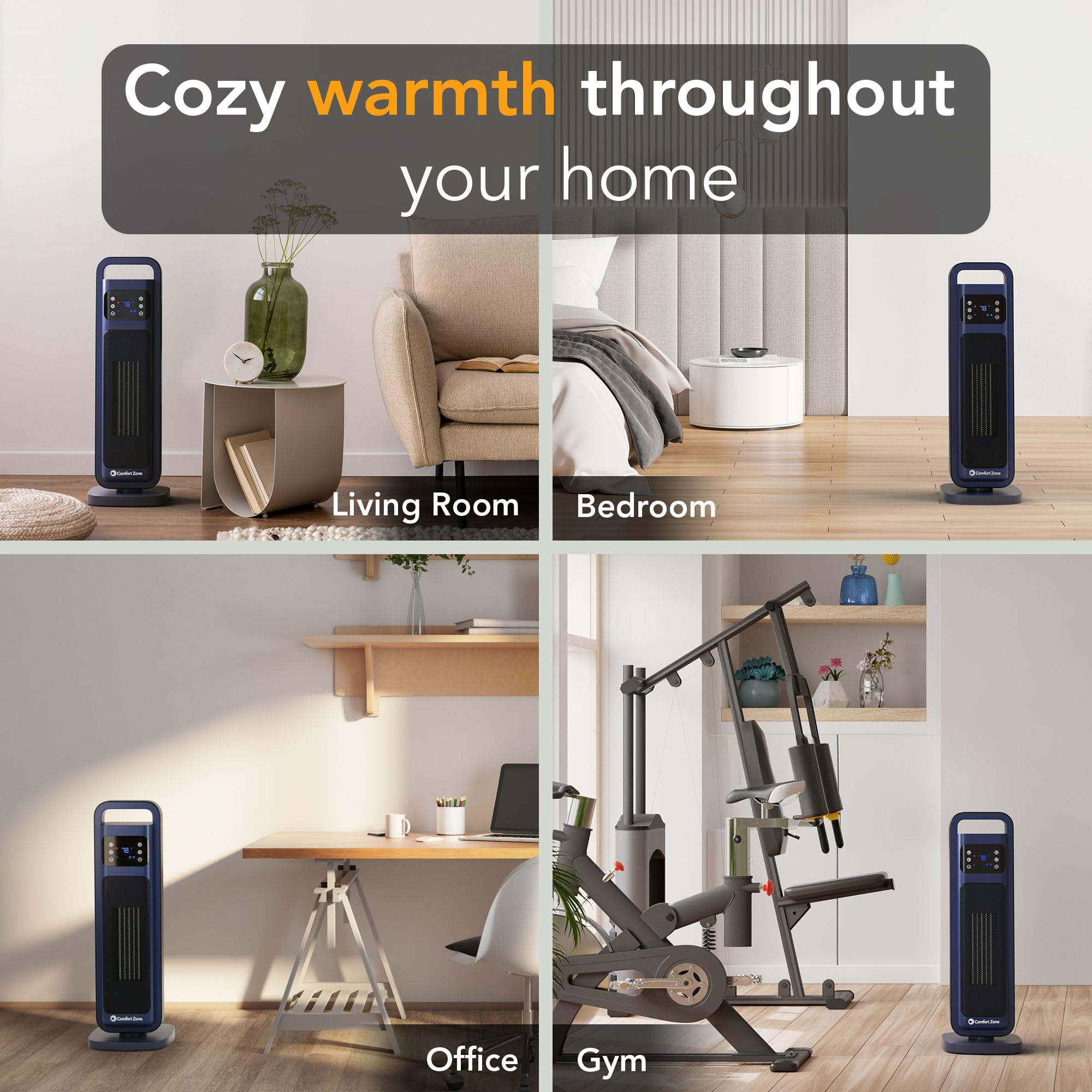 1500W Portable Space Heater with Remote Control, Thermostat & 24H Timer - 26 Inch Oscillating Indoor Heater for Bedroom, Office, Living Room | Overheat Protection & 50° Wide-Angle Heating | Navy Blue Energy Efficient Room Warmer
