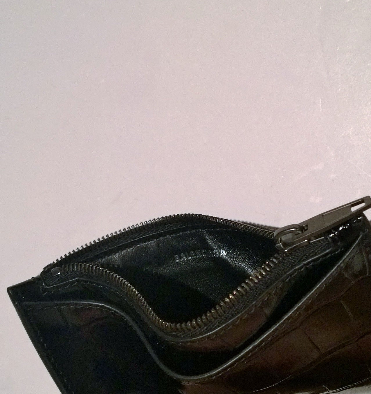 Balenciaga Black Patent Leather Card Holder with B Logo & Crocodile Embossed Design - Slim Wallet for Credit Cards, Cash & Coins | Perfect for Everyday Use, Travel & Business