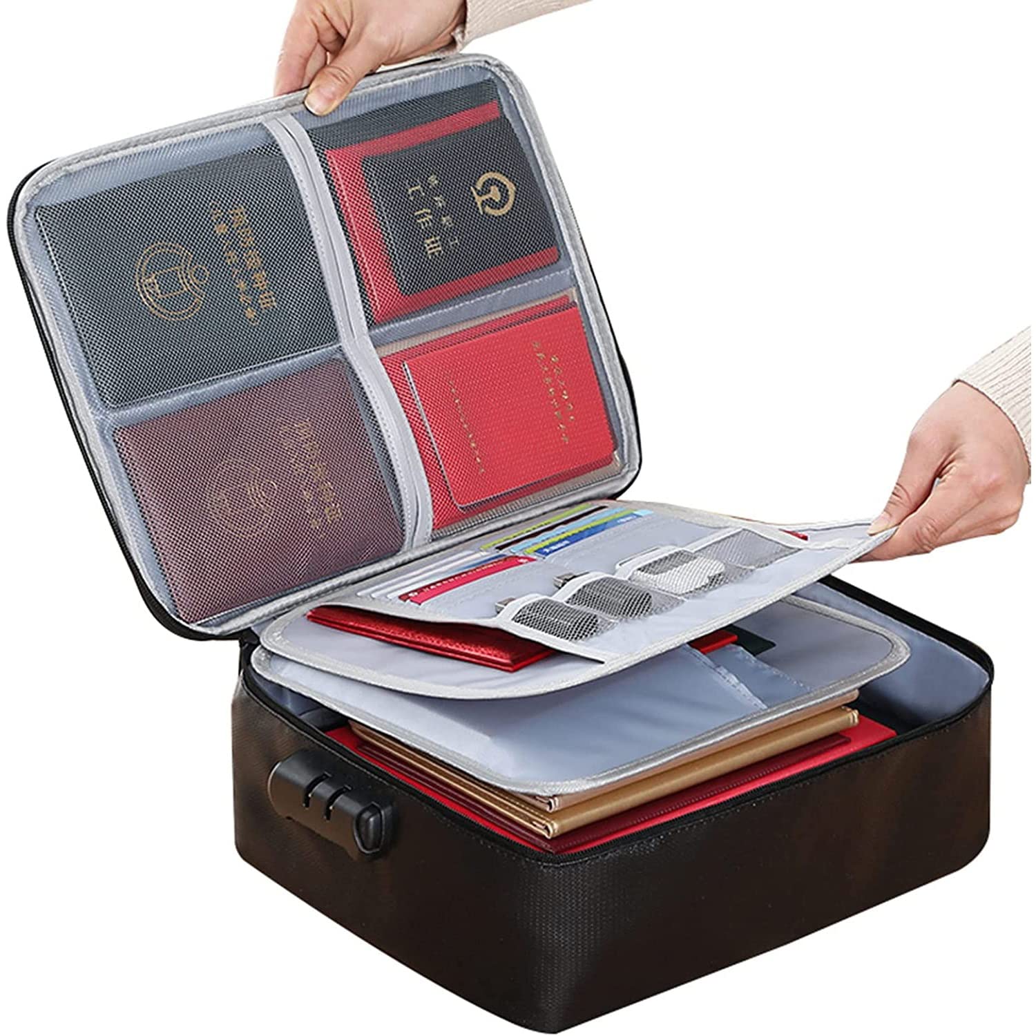 Fireproof & Water-Resistant Document Organizer Bag with Lock - Large Capacity File Storage Case for Passports, Legal Papers & Valuables | Secure Filing Solution for Home, Office & Travel (Black)