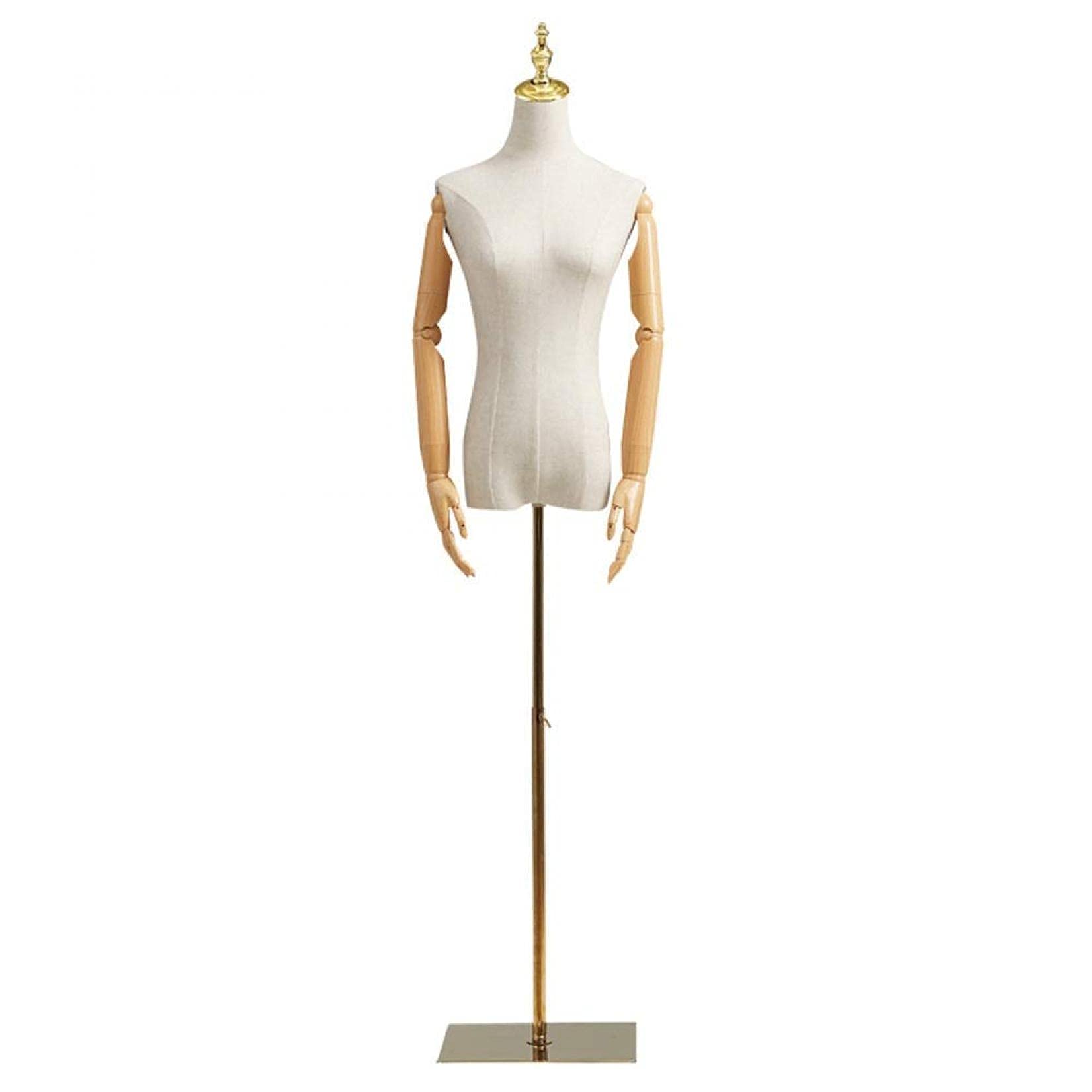 Professional Female Half Body Mannequin Torso with Wooden Arms & Metal Stand - Adjustable Dress Form for Tailoring, Fashion Design & Boutique Display - Perfect for Sewing, Fitting, Clothing Presentation & Store Decoration