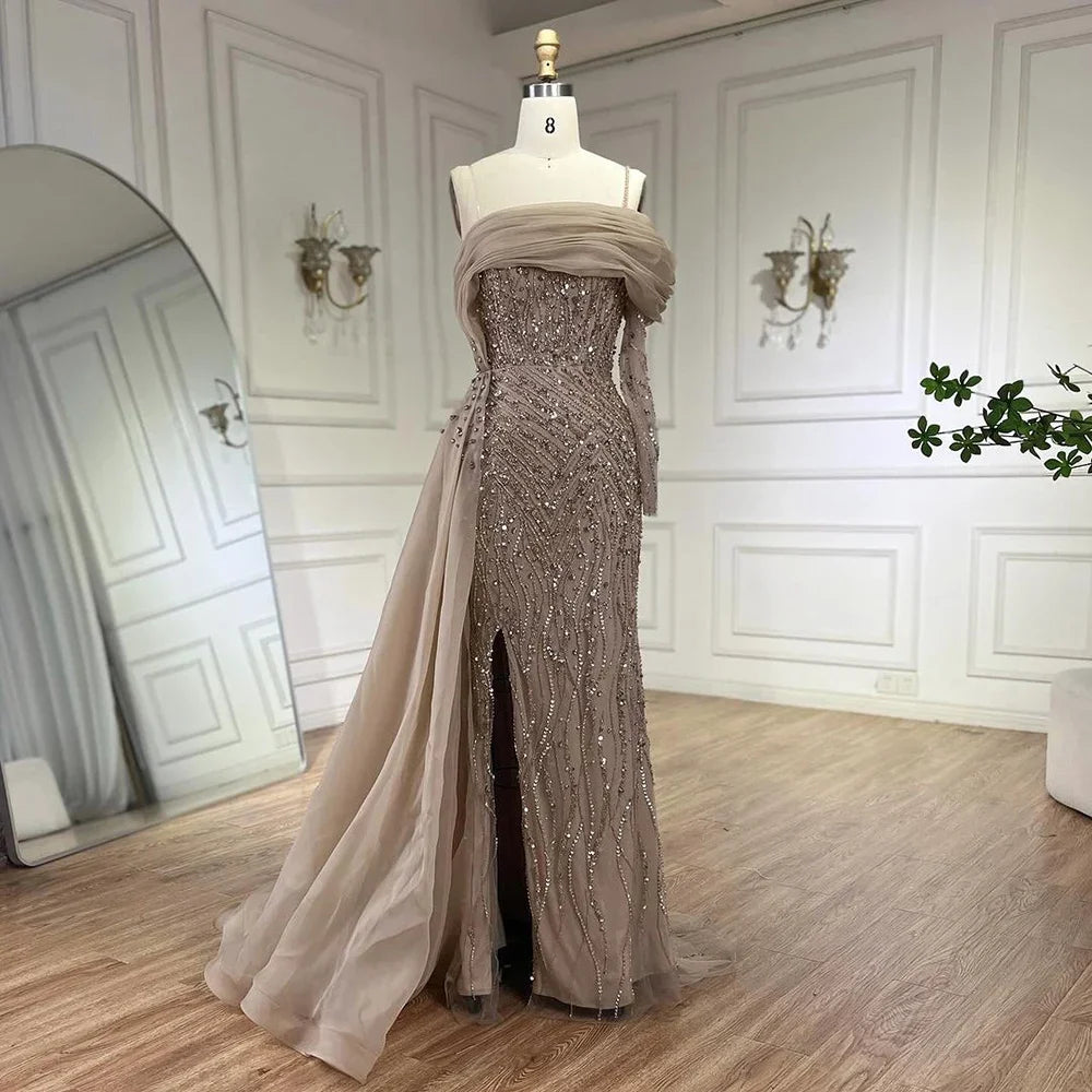 Elegant Blue Mermaid One Shoulder Evening Dress with Luxury Pearl Beading for Women - Perfect for Weddings, Parties & Special Occasions - Serene Hill Collection 2025 LA72244