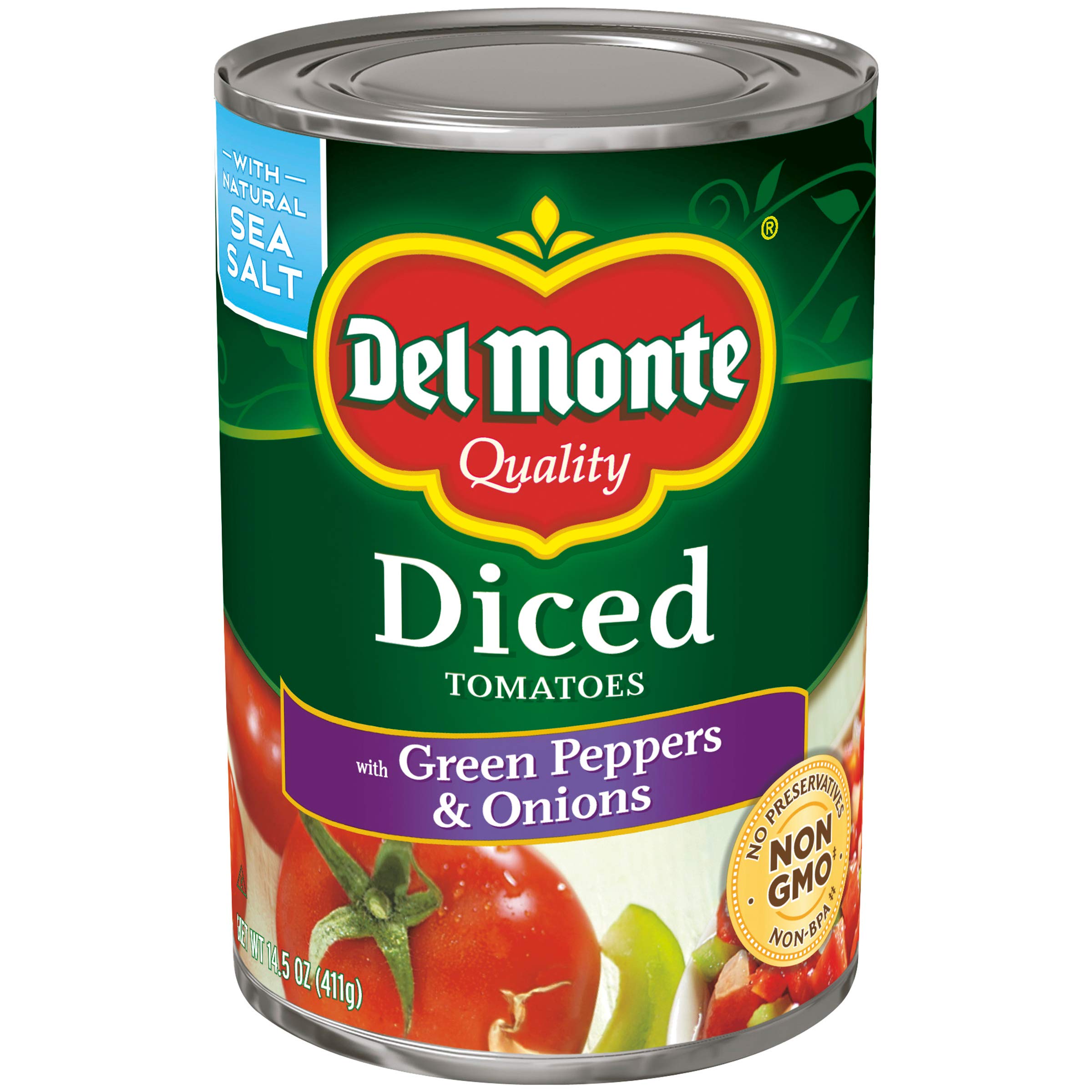 Del Monte Canned Diced Tomatoes with Green Peppers & Onions - 14.5 Oz (Pack of 12) | Premium Quality, No Preservatives | Perfect for Pasta, Chili, Soups & Italian Recipes