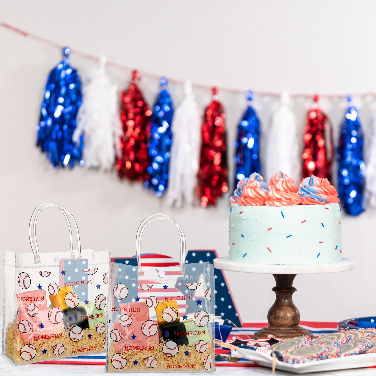 20 Pack Clear PVC Baseball Gift Bags with Handles - 8x8x3.15 Inch Sports Theme Party Favor Bags for Birthday, Team Events & Snacks - Bulk Pack for Baseball Parties, Team Celebrations & School Events