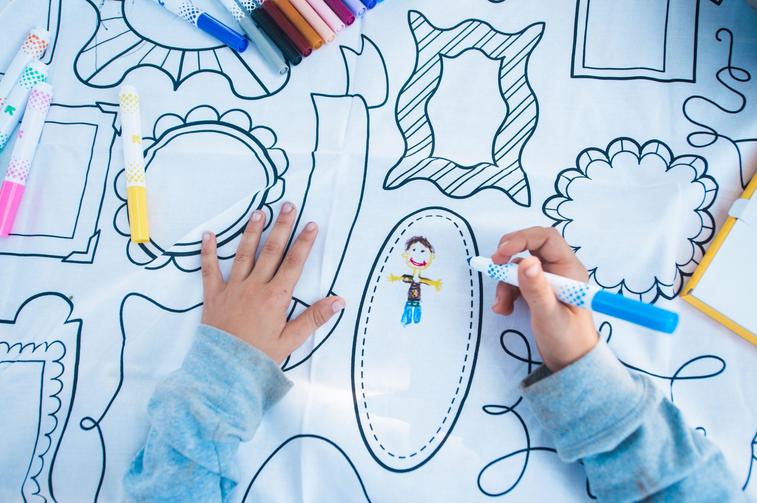 Square Tablecloth 60”X60” - Interactive Coloring Tablecloth for Kids & Adults - Washable Poly/Cotton Fabric - DIY Fun Family Activity - Perfect for Birthday Parties, Classroom Projects & Creative Playtime