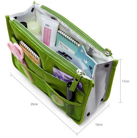 Ecokaki(TM) Multi-Pocket Nylon Purse Organizer - Cosmetic Gadget Bag Insert for Handbags (Green) | Perfect for Travel, Work & Daily Organization