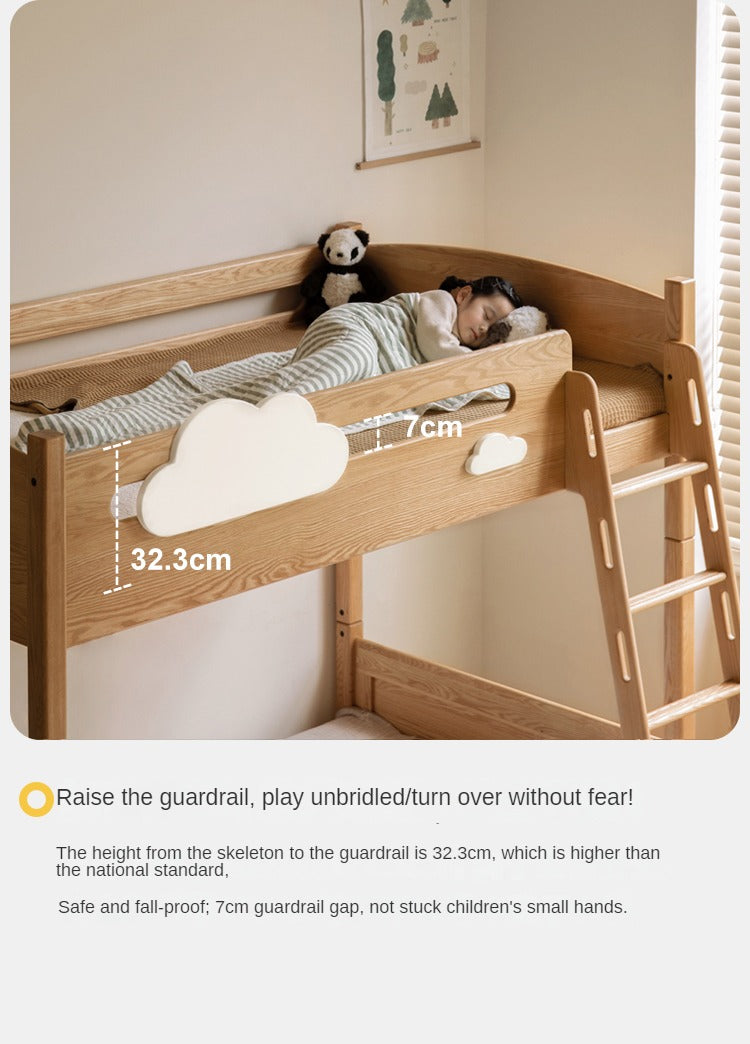 Solid Oak Wood Multi-Functional Bunk Bed with Ladder & Guardrails - Space-Saving Kids Bedroom Furniture for Siblings or Sleepovers