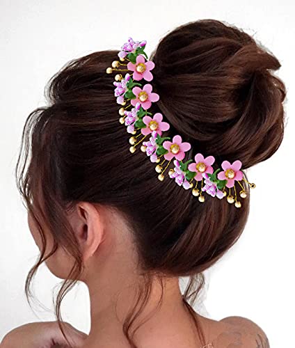 Golden Pearl Floral Hair Pins for Women - Round Flower Hair Clips with Pearls, Wedding Bridal Hair Accessories, Baby Pink Pack of 10 - Perfect for Weddings, Proms, Parties and Special Occasions