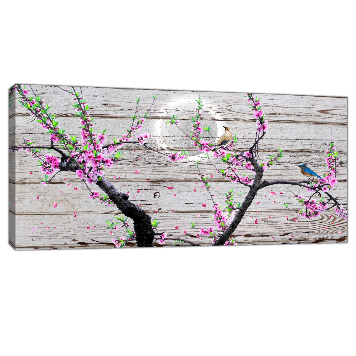 Pink Floral Wall Art - Large 24x48 Inch White Canvas Print Painting with Wood Frame, Easy to Hang Home Decor for Bedroom, Living Room, Bathroom | Perfect for Boho, Farmhouse & Modern Interior Design Styles