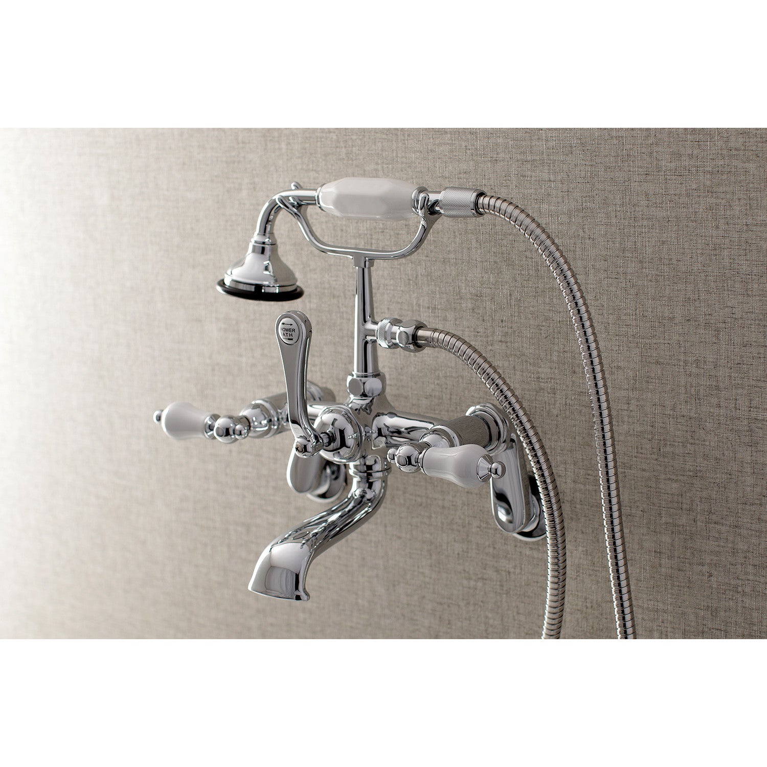 Vintage Clawfoot Tub Faucet with Hand Shower - 3 Handle Wall Mount 2 Hole Bath Faucet in Polished Chrome - Perfect for Antique & Freestanding Bathtubs