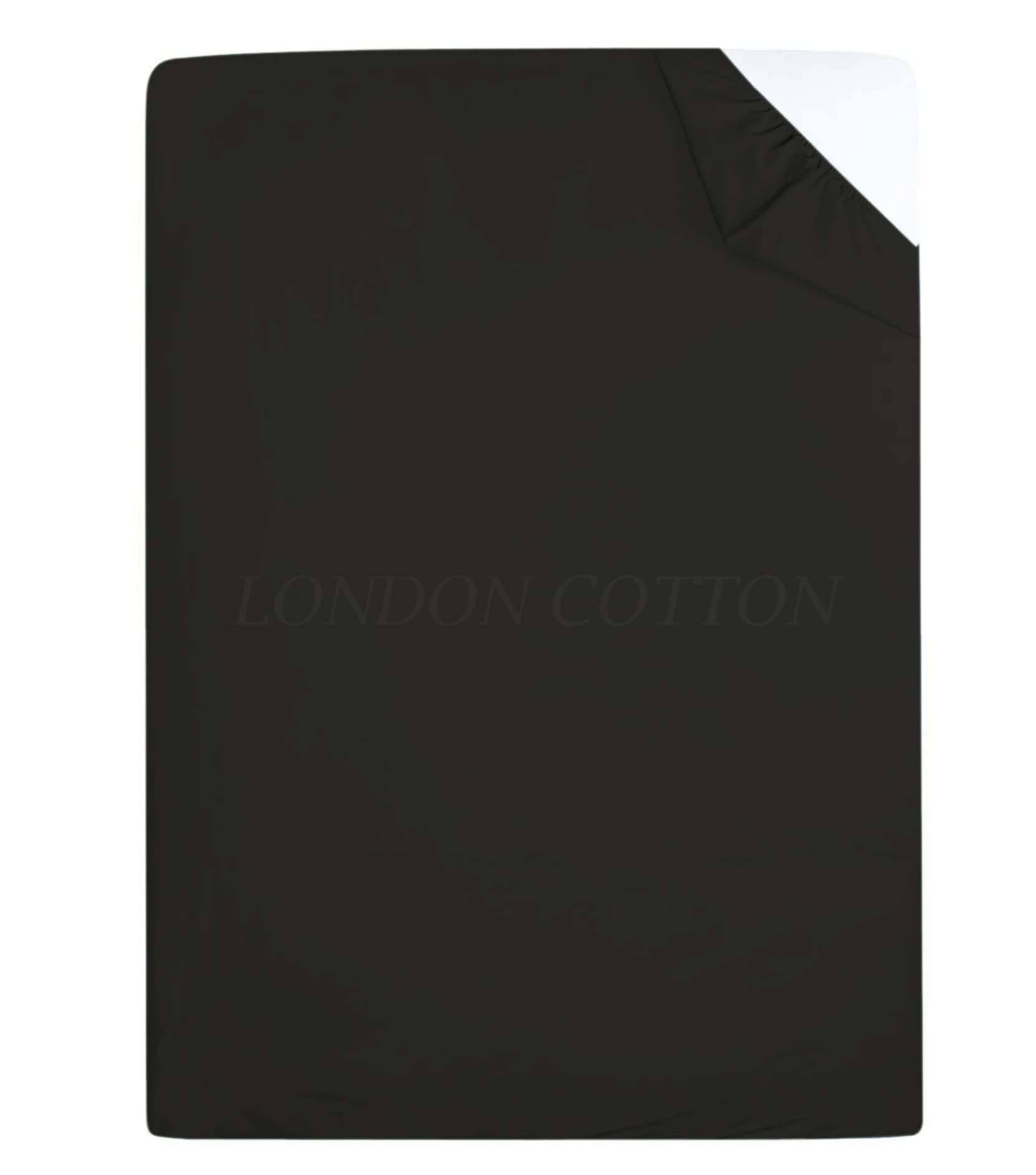 London Cotton Narrow Twin Fitted Sheet 30x75 Inch - Small Single Cot Size, Cotton Blend - Perfect for Camp Bunk Beds, RVs, Guest Beds & Dorm Rooms (Black) - Soft, Breathable & Wrinkle-Resistant Bedding for Kids & Adults