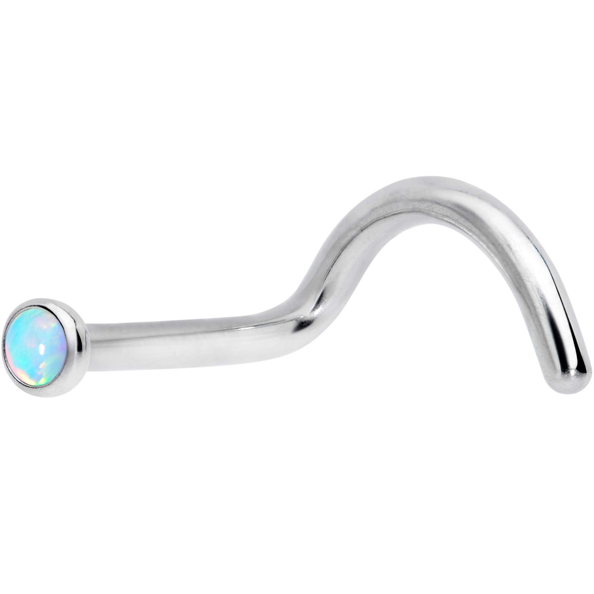 18G Titanium Nose Screw Ring - 2mm Press Fit Nose Stud with Synthetic Opal - Hypoallergenic Body Jewelry (0.27