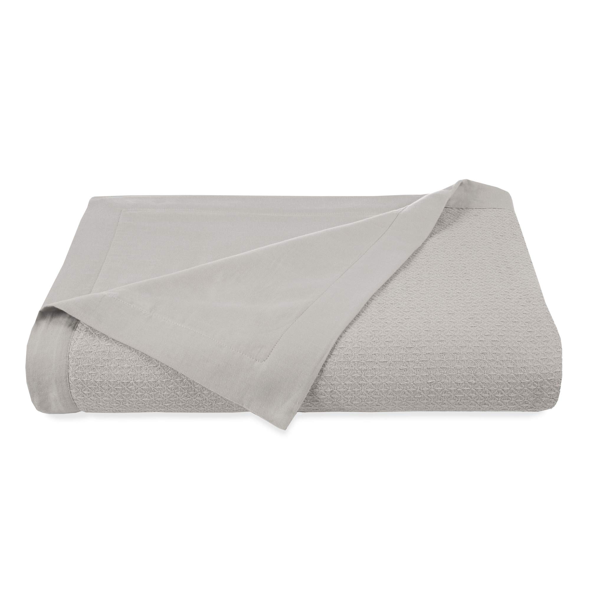 Vellux 1B07511 Reversible Cotton Sheet - Geometric Solid Lightweight Breathable Sofa Couch Bed Blanket - Twin Size Silver - Perfect for Living Room, Bedroom & Travel