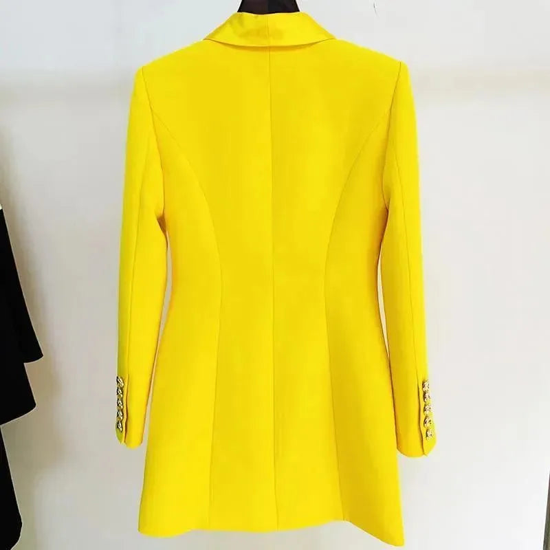 Elegant Yellow Tuxedo Blazer Dress for Women | Formal Evening Gown & Prom Outfit | Perfect for Weddings, Cocktail Parties & Special Occasions
