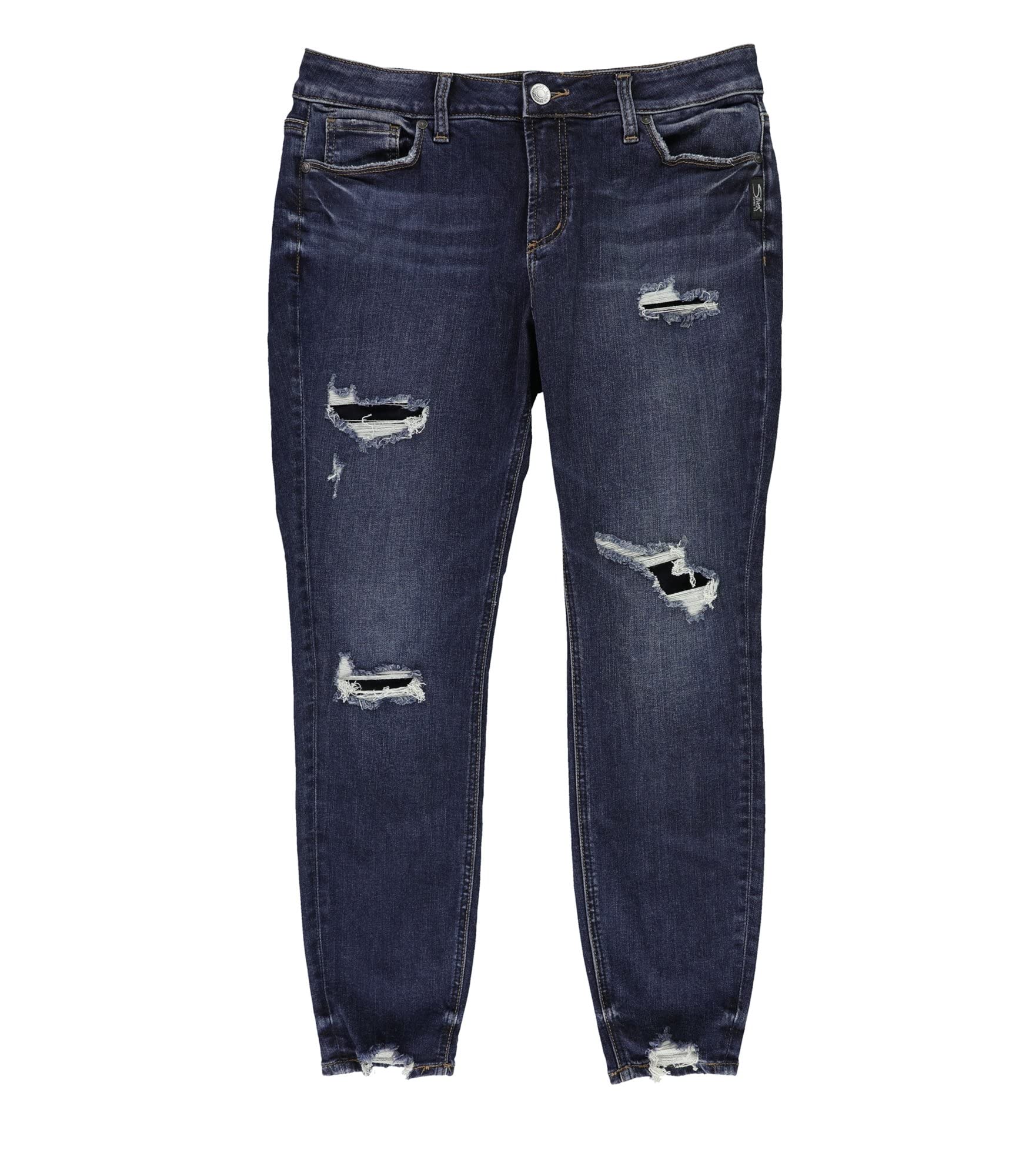 Silver Jeans Co. Women's Elyse Distressed Skinny Jeans - High Waist Stretch Denim Pants in Light Blue (Size 24) | Perfect for Casual Wear, Date Night & Everyday Outfits
