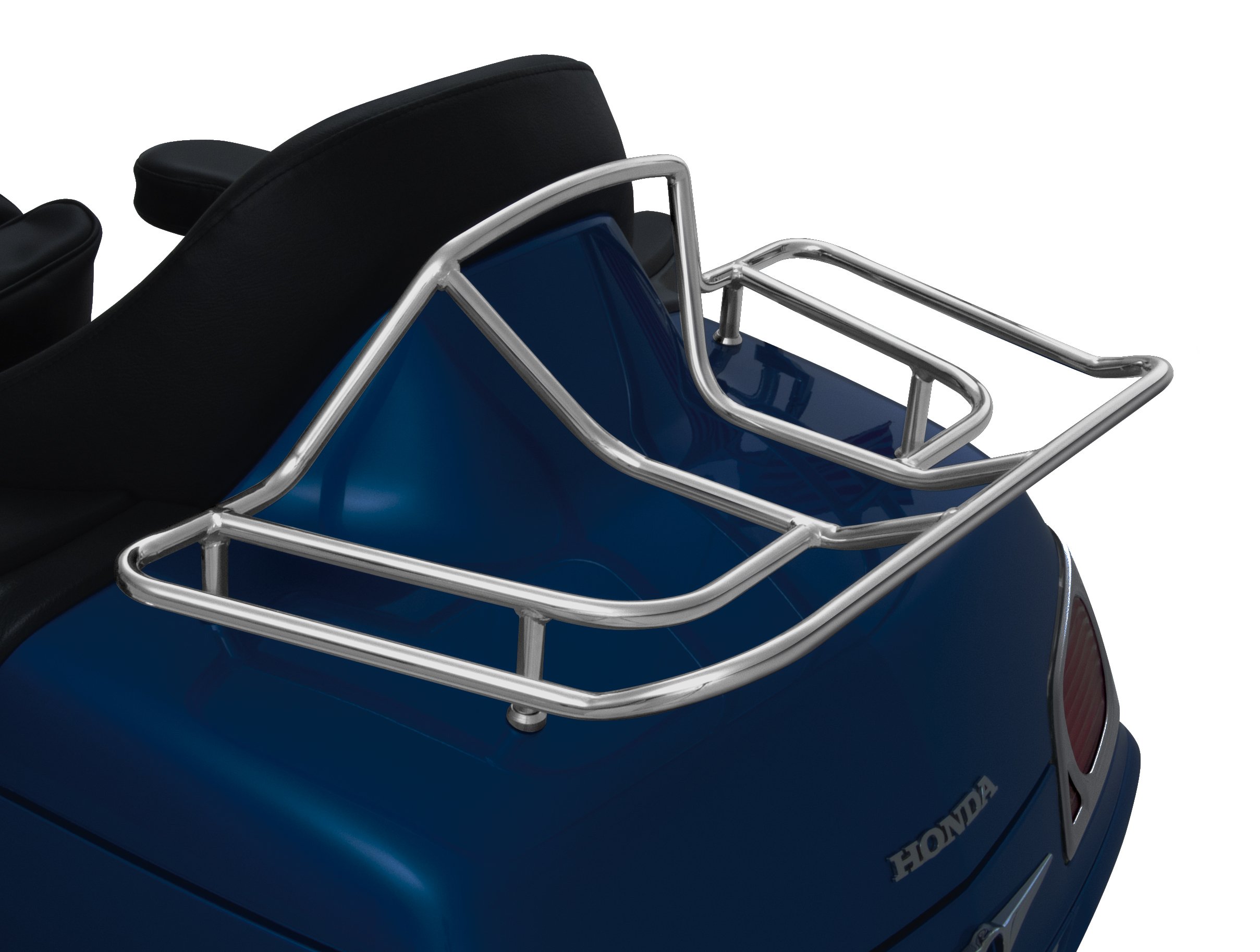 Show Chrome Accessories 52-610 Deluxe Motorcycle Trunk Luggage Rack - Heavy Duty Silver Rear Carrier for Harley, Honda, Yamaha & Cruiser Bikes - Perfect for Long Rides, Touring & Road Trips