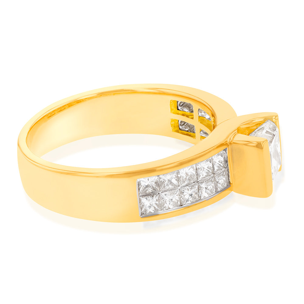 18ct Yellow Gold 'Princess Celia' Diamond Ring - 2 Carats Genuine Diamonds, Elegant Engagement & Wedding Jewelry for Women