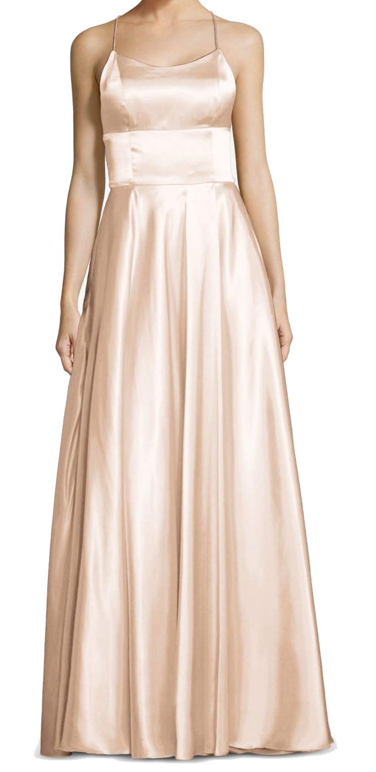 Betsy & Adam Women's Satin Strappy Evening Dress in Pink - Size 10 | Formal Gown for Prom, Cocktail Party & Special Occasions
