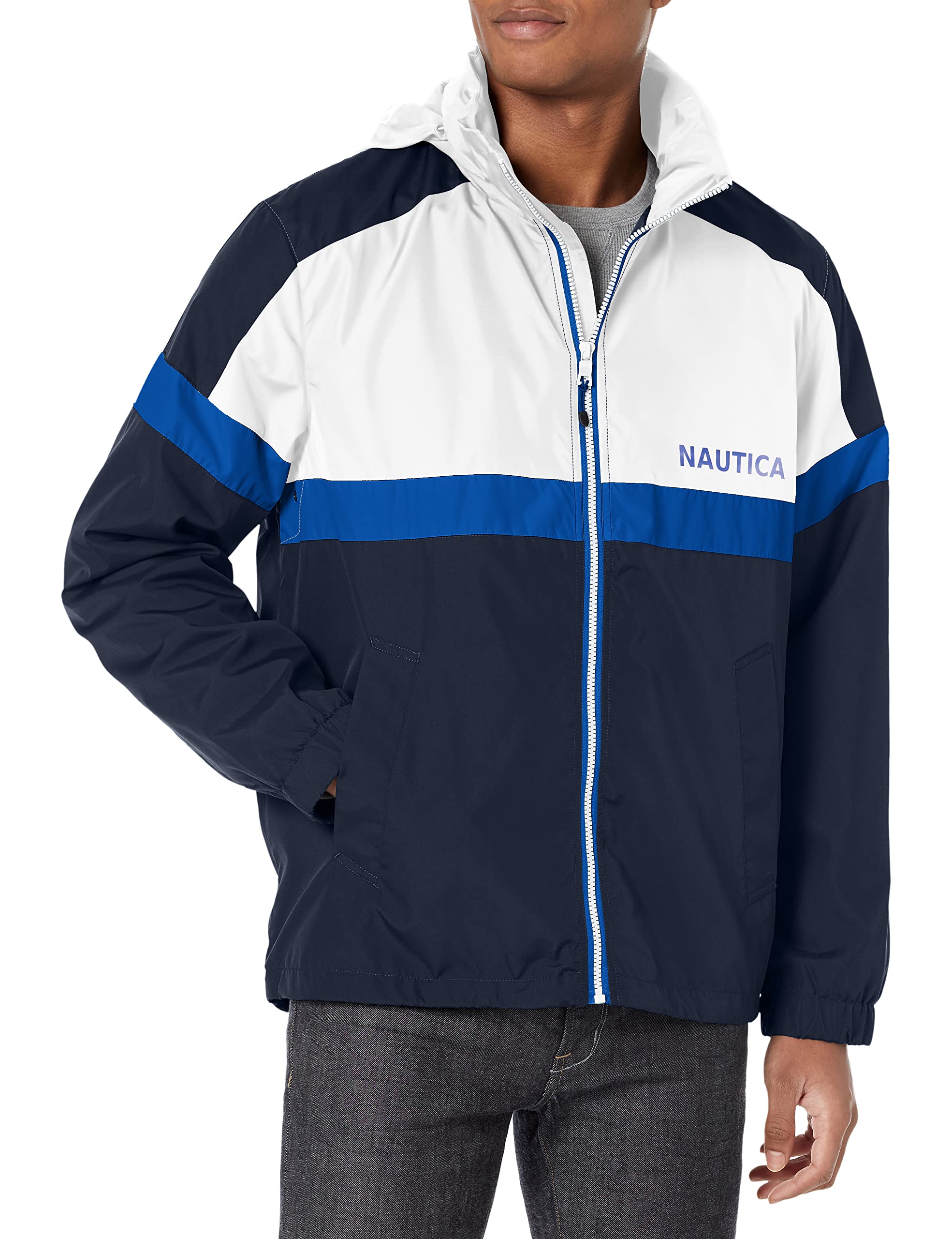 Nautica Men's Colorblock Jacket - Lightweight Water-Resistant Windbreaker for Outdoor Activities | Hiking, Travel & Casual Wear