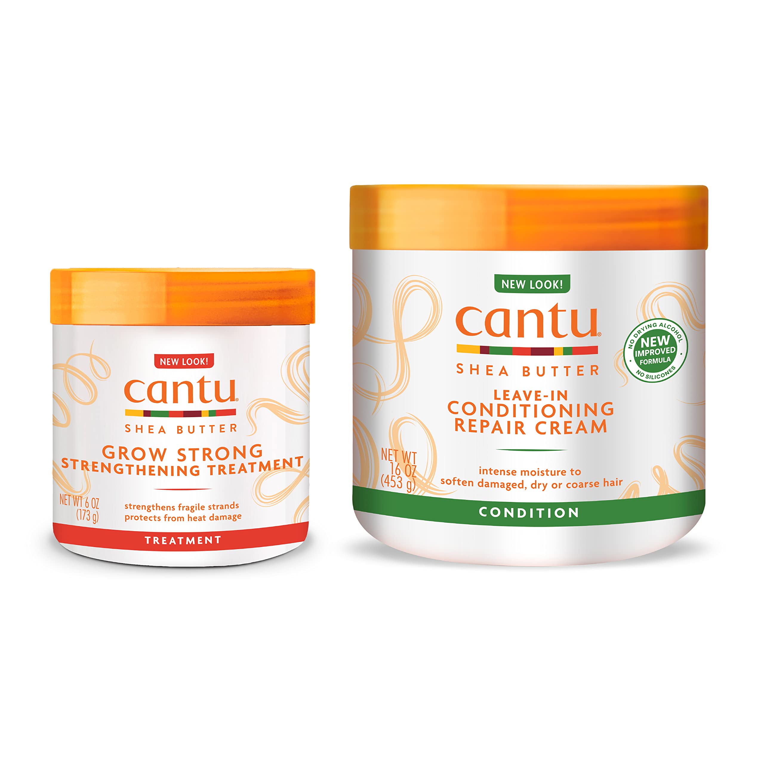 Cantu Grow Strong Strengthening Treatment & Shea Butter Leave-In Conditioning Repair Cream Bundle for Natural Hair Growth & Hydration – Perfect for Dry, Damaged & Curly Hair Care at Home or Salon