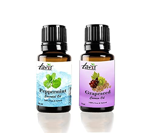 Pure Tavis Peppermint Oil & Grapeseed Oil Blend - 100% Natural Essential Oils for Aromatherapy, Skin Care & Hair Growth - Perfect for Diffusers, Massage & DIY Beauty Products