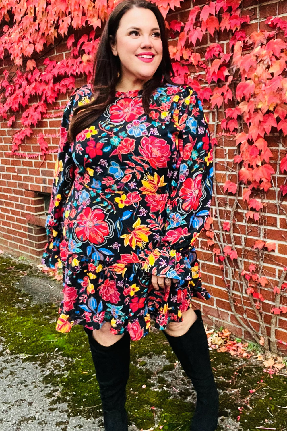 Elegant Black Floral Sequin Print Ruffle Sleeve Mock Neck Dress for Women - Perfect for Cocktail Parties, Date Nights & Special Occasions