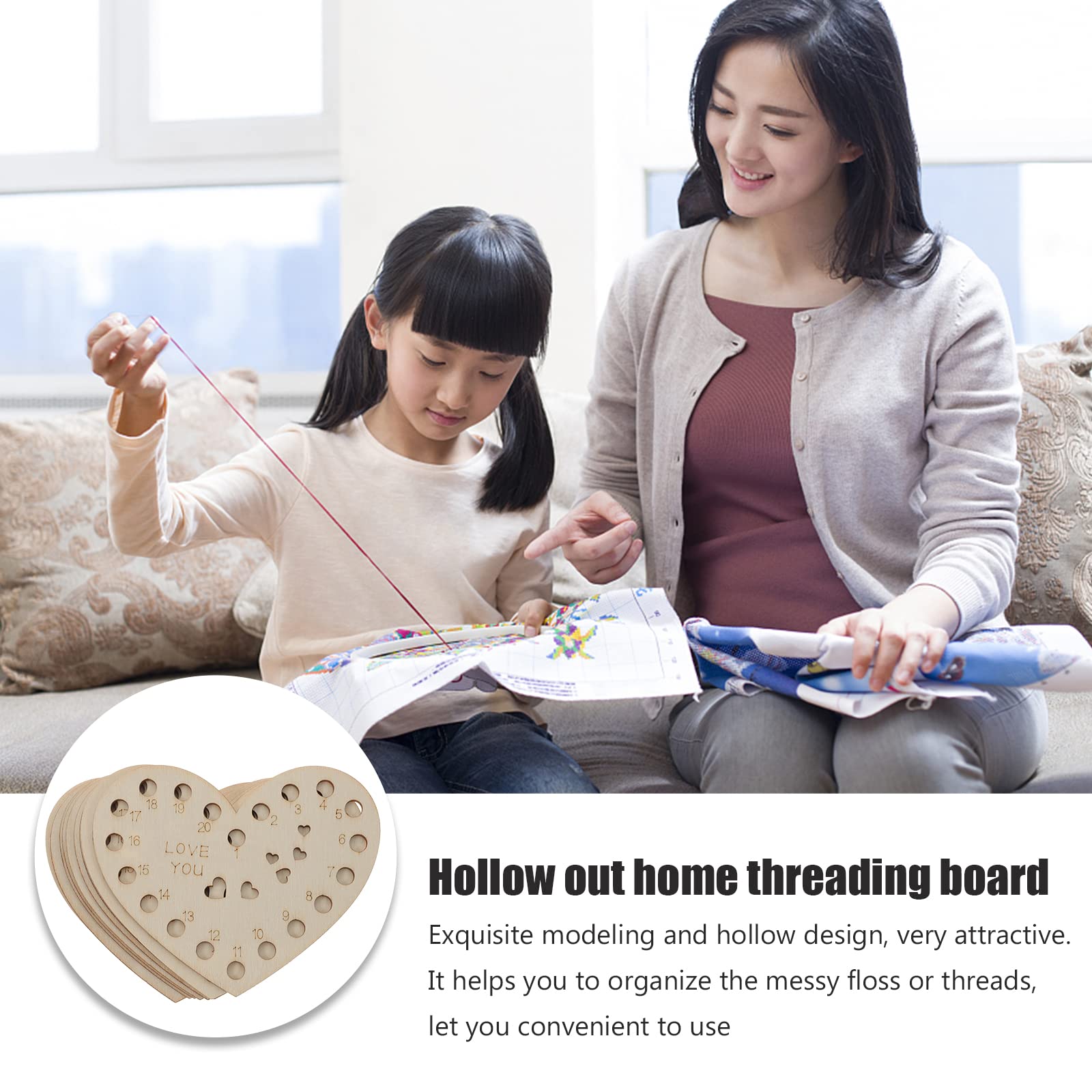 10pcs Wooden Heart-Shaped Embroidery Floss Organizer - Thread Storage Holder for Cross Stitch, Needlework & DIY Craft Projects - Perfect for Sewing Kits, Travel & Home Organization