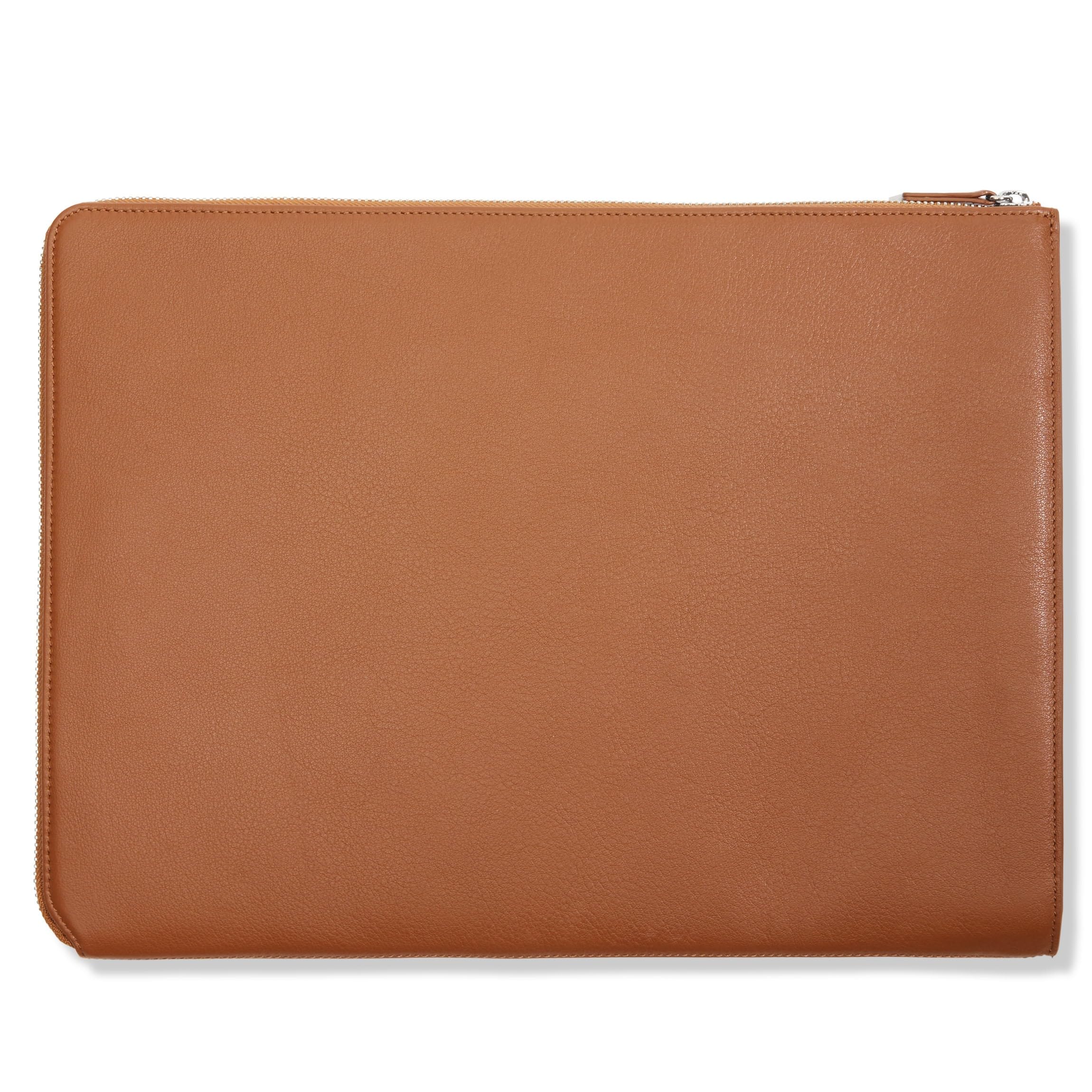 Premium Cognac Leather Zippered Document Holder with Interior Pocket for Tablet - Perfect for Business, Travel & Office Organization