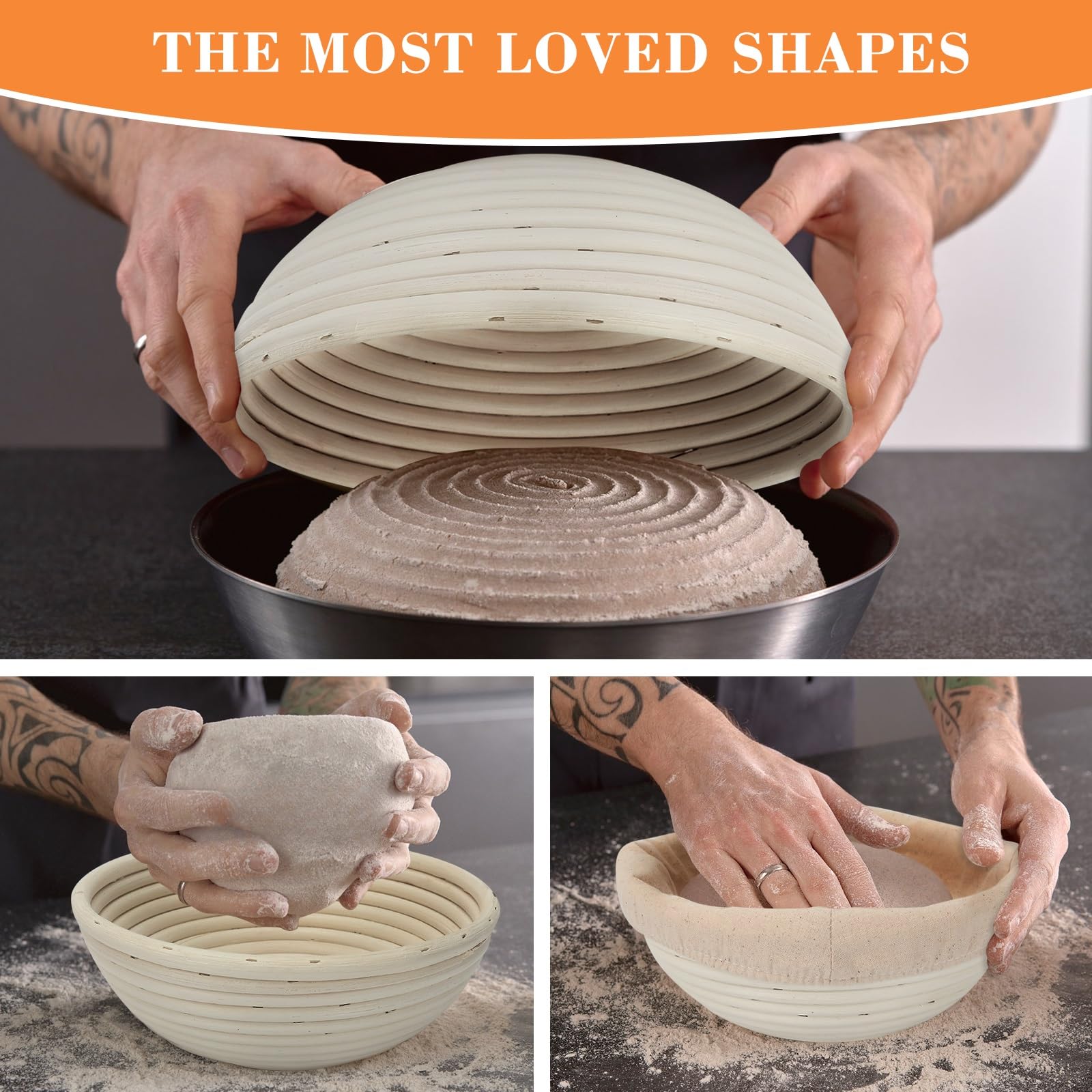 Sourdough Bread Baking Kit - 9 Inch Round Banneton Basket with Linen Liners, Dough Scraper, Whisk, Cutter & Bread Lame - Complete Starter Set for Homemade Artisan Bread - Perfect for Beginners & Professional Bakers