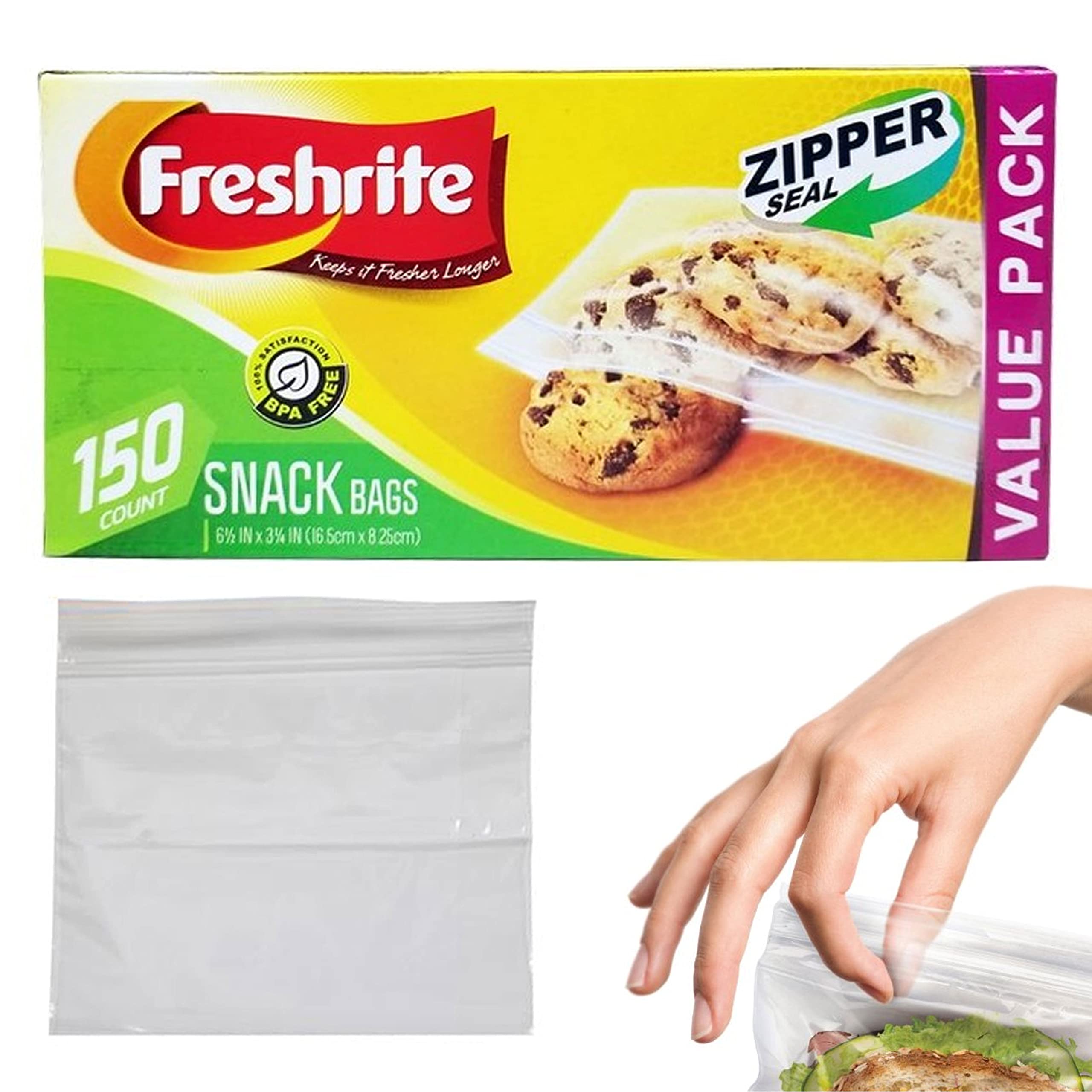 150 Resealable Zip Seal Sandwich Bags - BPA Free Food Storage Bags for Snacks, School Lunch, Meal Prep & On-the-Go | Durable, Leak-Proof & Reusable Plastic Bags for Home, Office & Travel