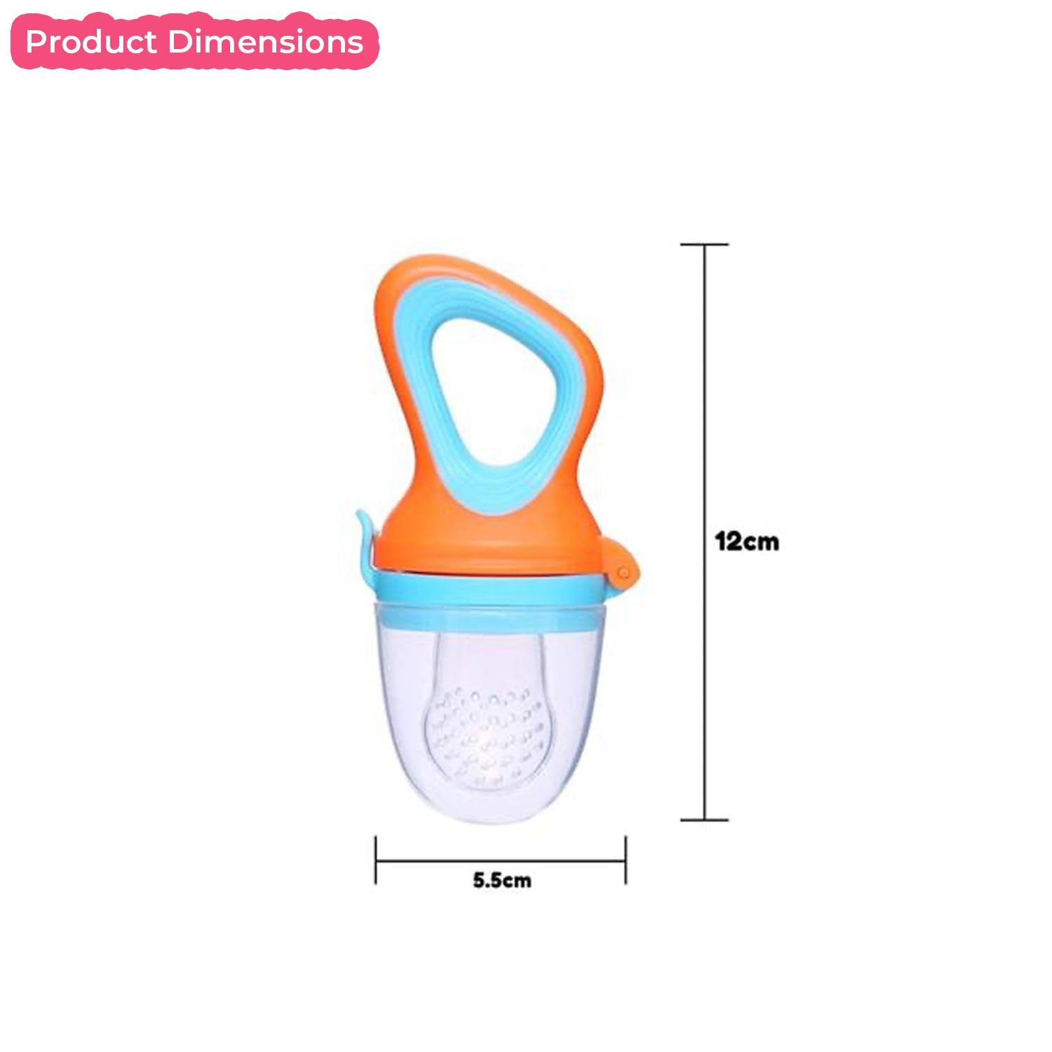 Safe-O-Kid® BPA-Free Baby Food Feeder - Non-Toxic Silicone Teether for Fresh Fruits, Vegetables & Snacks - Perfect for Babies & Toddlers Learning to Eat - Blue & Orange (Pack of 1) - Ideal for Home, Travel & Daycare Use