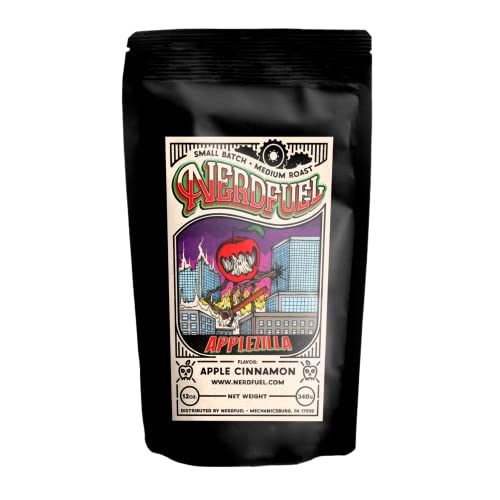 NerdFuel Apple Cinnamon Flavored Coffee - 12oz Ground or Whole Bean - Low Acid Specialty Coffee for Home Brewing & Office Use