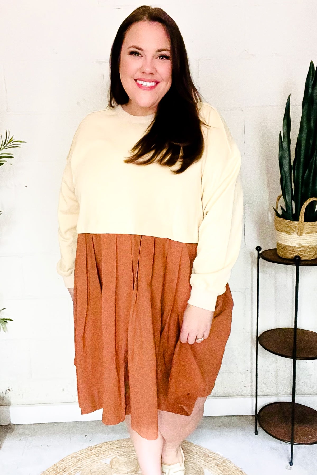Stylish Bedazzled Cream & Rust Pleated Skirt - French Terry Cotton Dress for Women | Casual & Party Wear | Perfect for Date Nights, Office Outfits & Special Occasions