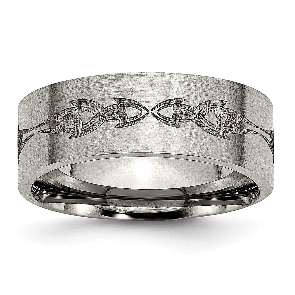 ICE CARATS 8mm Titanium Brushed Laser Engraved Wedding Band - Flat Comfort Fit Ring for Women - Durable & Hypoallergenic Jewelry Gift for Her - Perfect for Weddings, Anniversaries & Everyday Wear