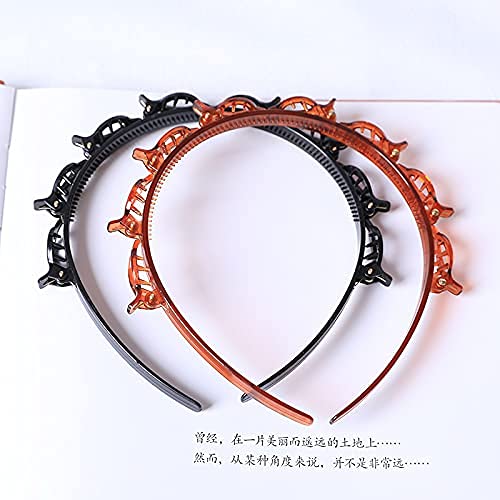 APSAMBR 2-Pack Wavy Teeth Comb Headbands - Elastic Hair Hoops for Women & Girls (Black/Brown) | Shiny Hair Accessories for Styling, Parties & Everyday Wear