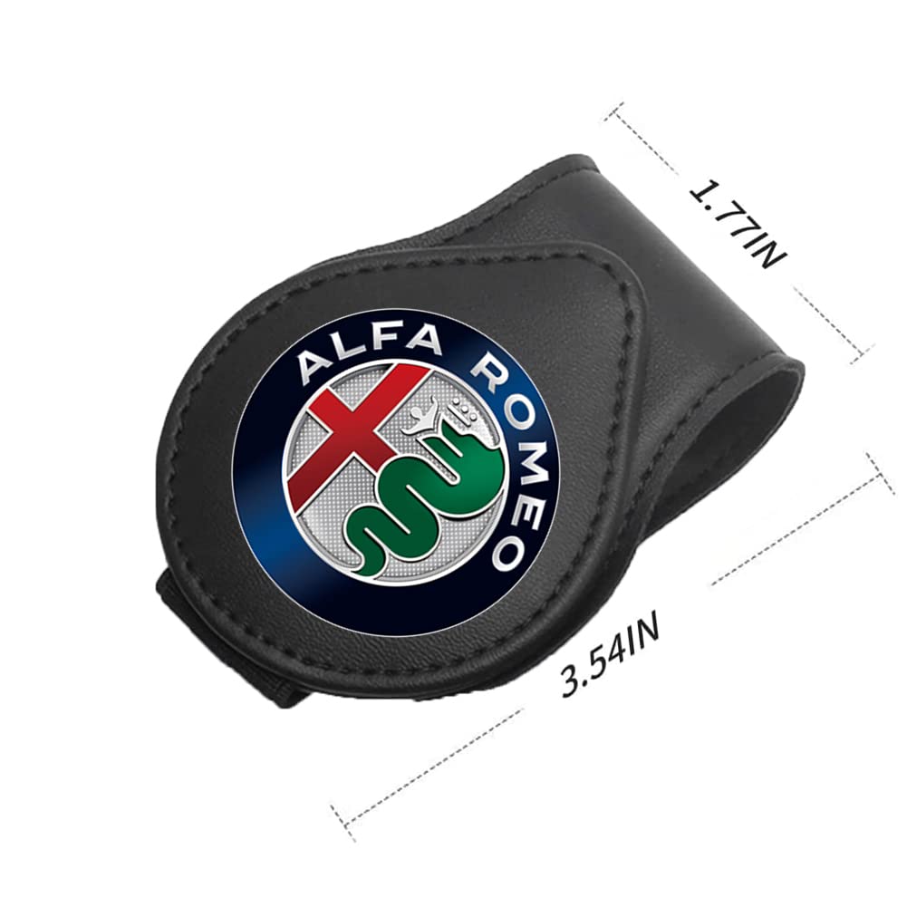 Car Sunglasses Holder - Premium Leather Eyeglass Hanger & Card Clip - Universal Sun Visor Accessory for Alfa Romeo & Most Vehicles - Perfect for Road Trips & Daily Commutes