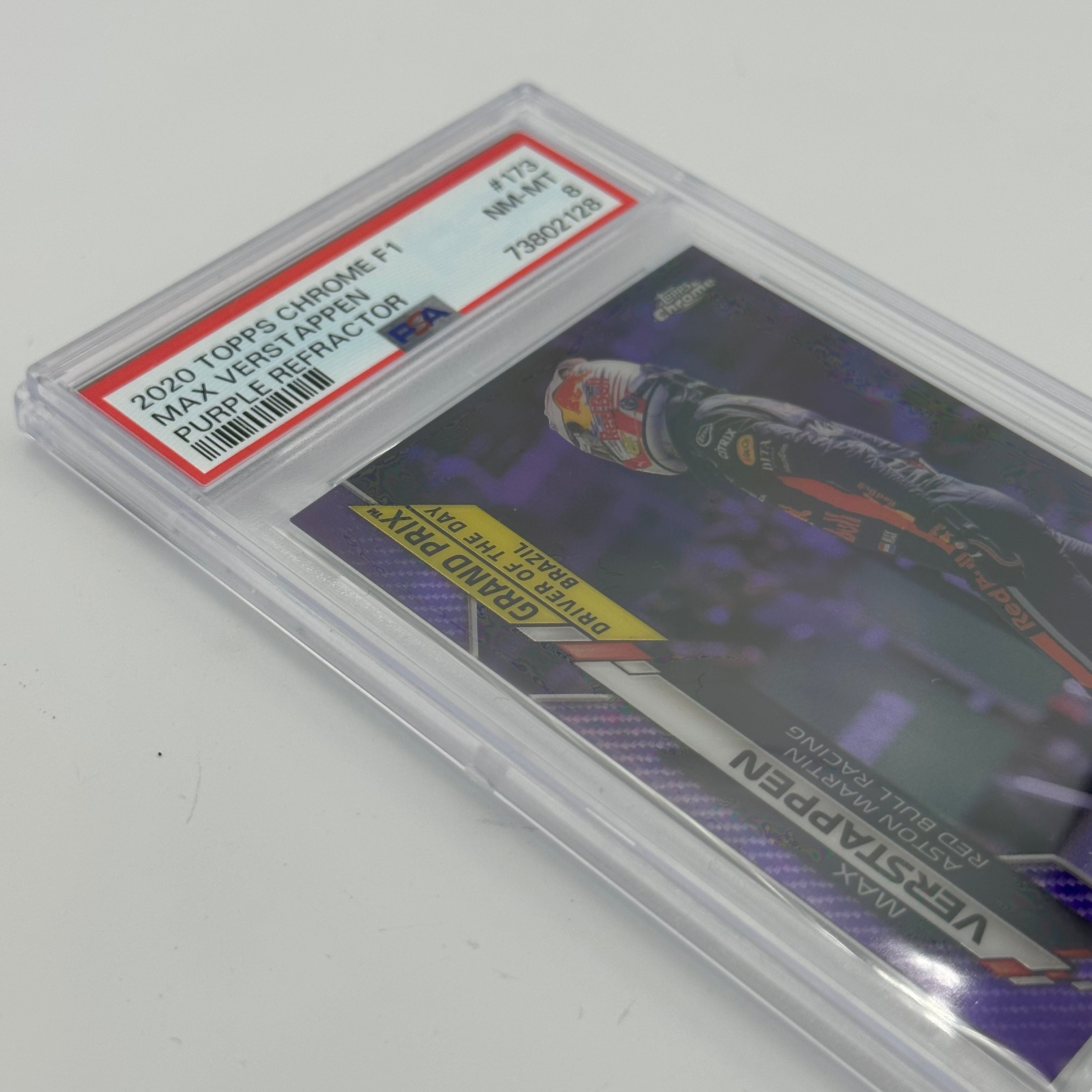 PSA 8 Graded 138/399 MAX VERSTAPPEN #173 Purple Refractor Trading Card - Perfect for F1 Collectors and Sports Memorabilia Enthusiasts