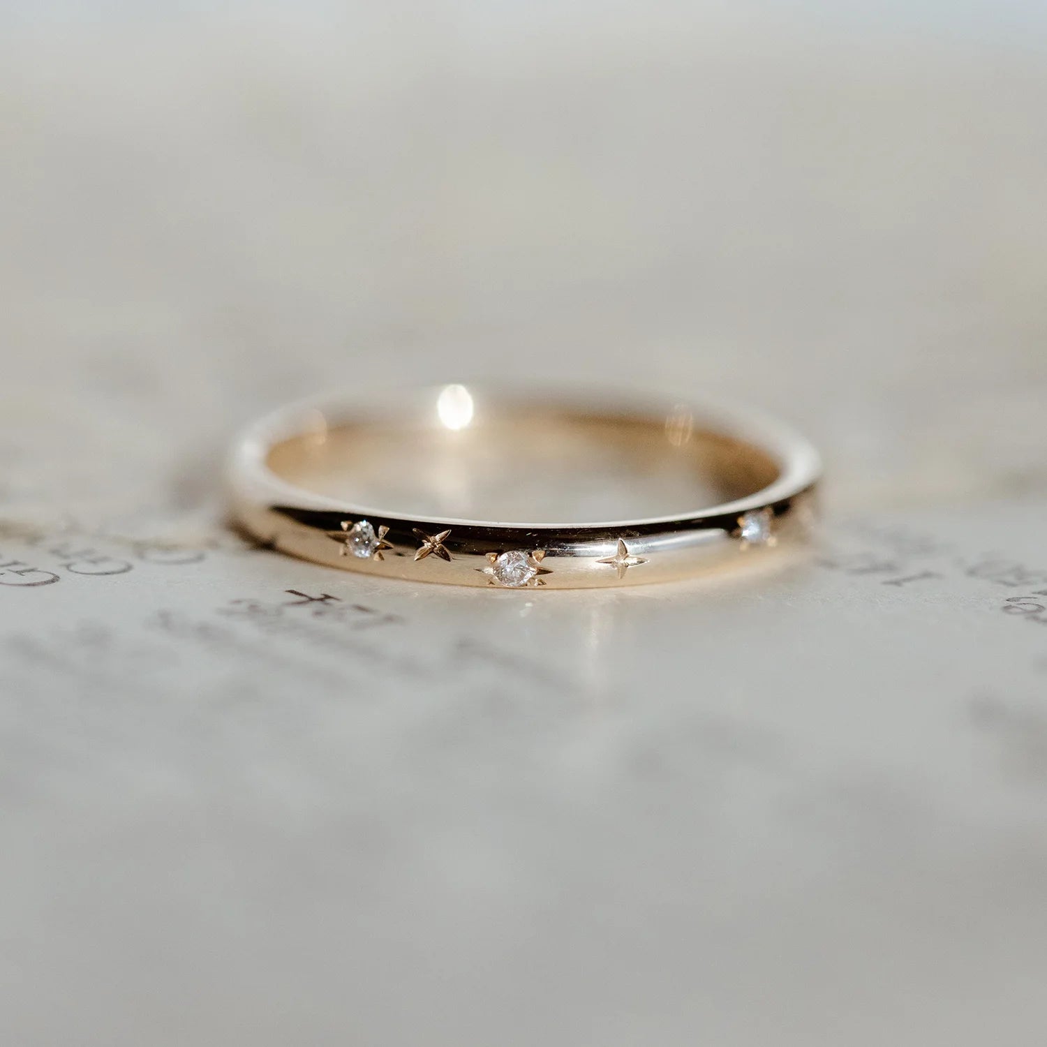 14K Rose Gold Starlight Ring with White Diamonds - Elegant Jewelry for Engagement, Wedding & Anniversary Gifts