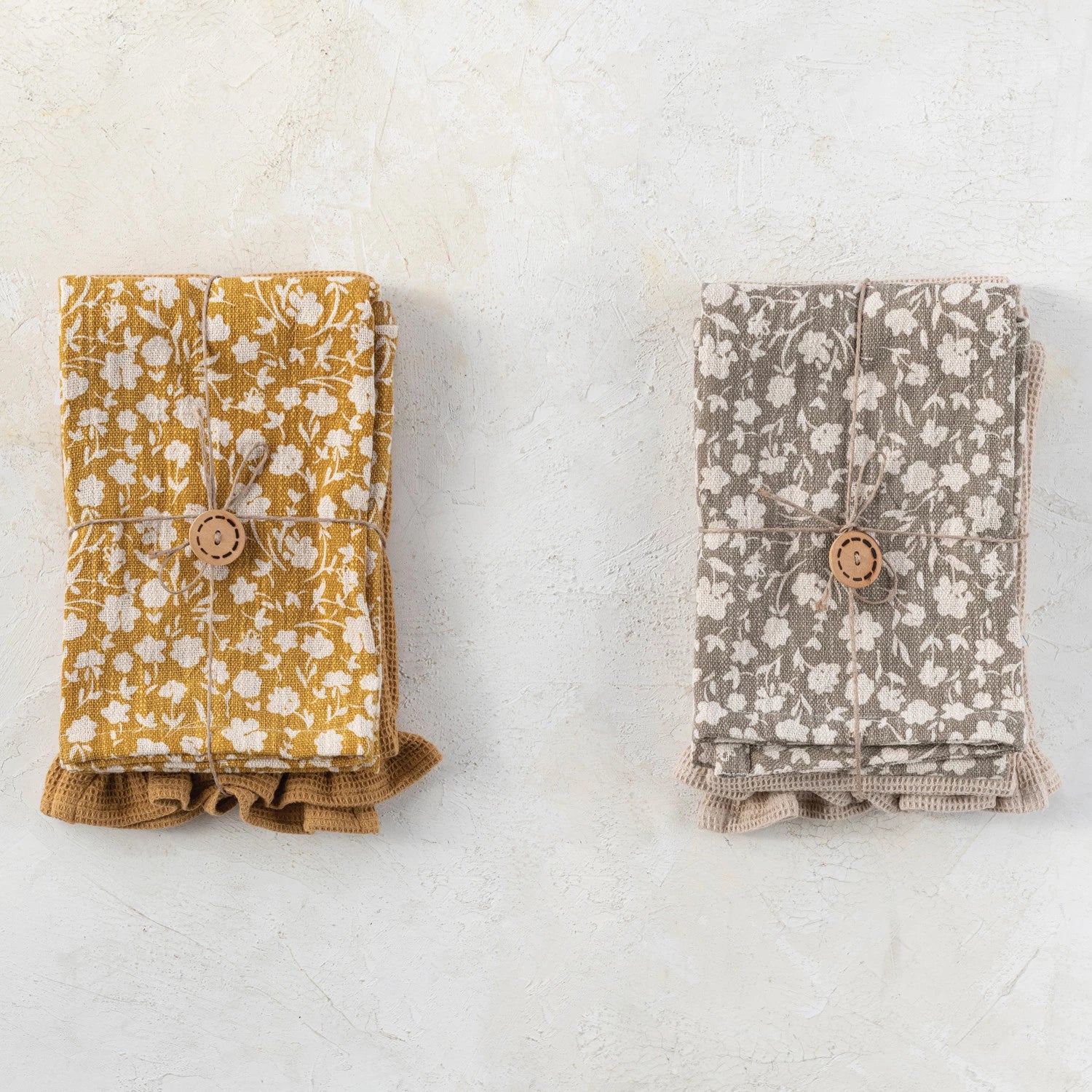 Premium Cotton Slub Printed Waffle Tea Towel Set - 6 Pack Absorbent Kitchen Towels for Dish Drying, Hand Wiping & Home Decor