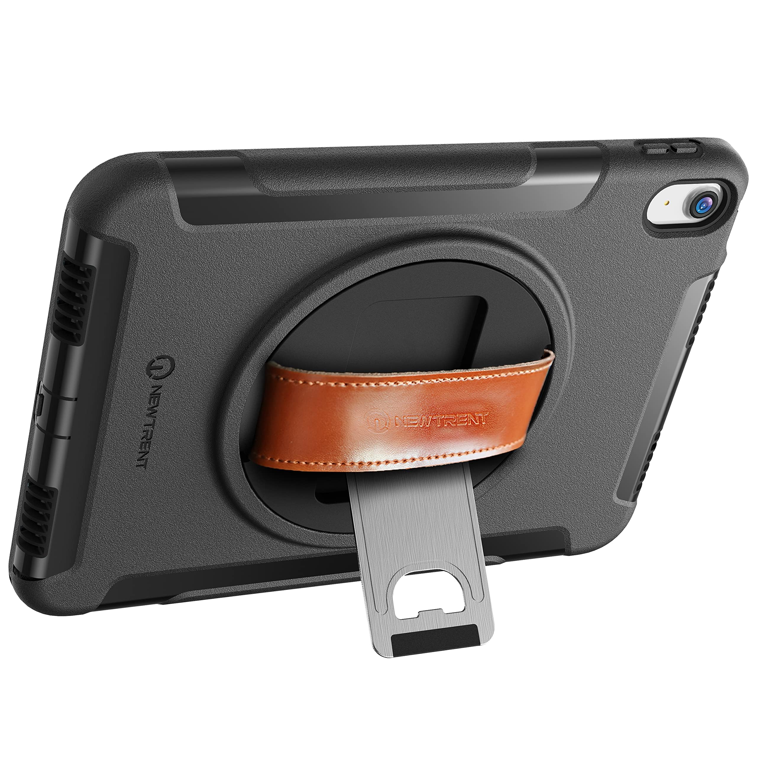 Premium Rugged Case for iPad 11 (A16) 11-inch (2025) & iPad 10th Gen 10.9-inch (2022) - 360° Rotating Kickstand, Genuine Leather Hand Strap, Built-in Screen Protector | Heavy Duty Protection for Work, Travel & Outdoor Activities
