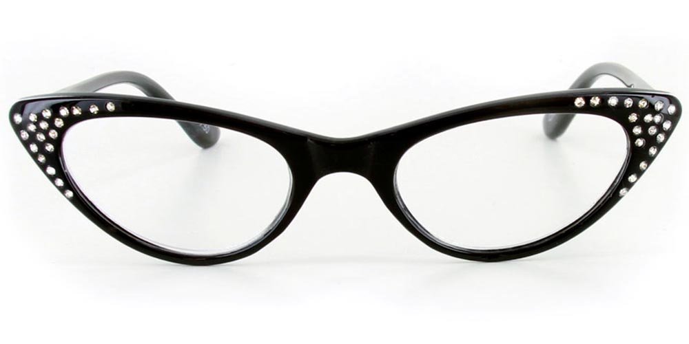 Women's Bravo Cat-Eye Readers with Crystals - Black +2.00 for Reading & Style