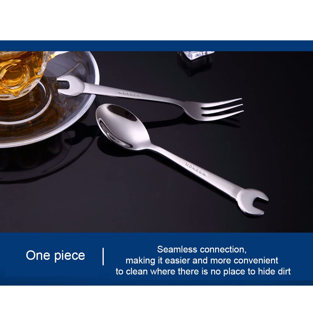 SOFEA Stainless Steel Wrench-Shaped Fork and Spoon Set - Durable Dinnerware for Camping, Picnics & Outdoor Dining - Unique Tableware Gift Idea